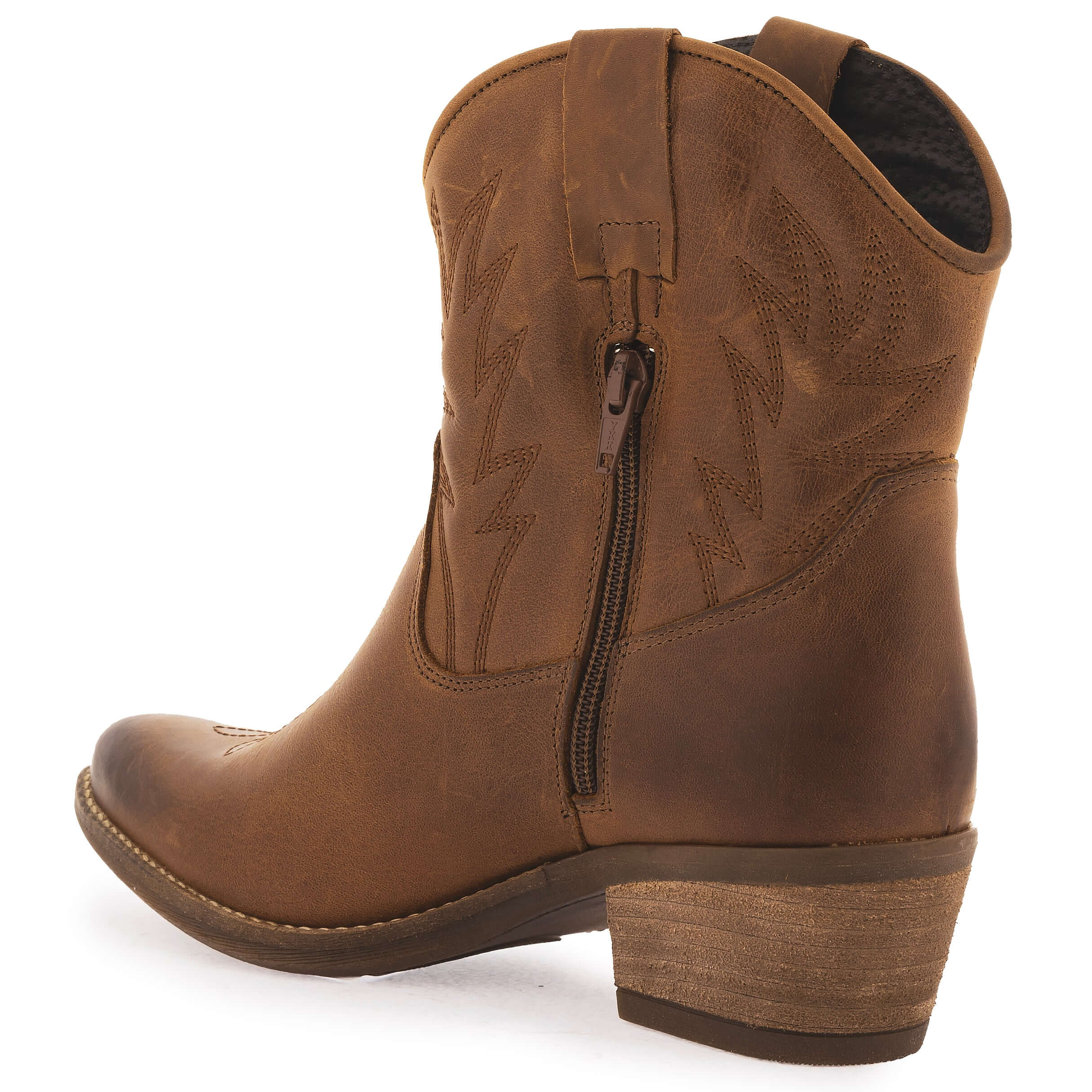 view of texan ankle boots showing inside zip and heel