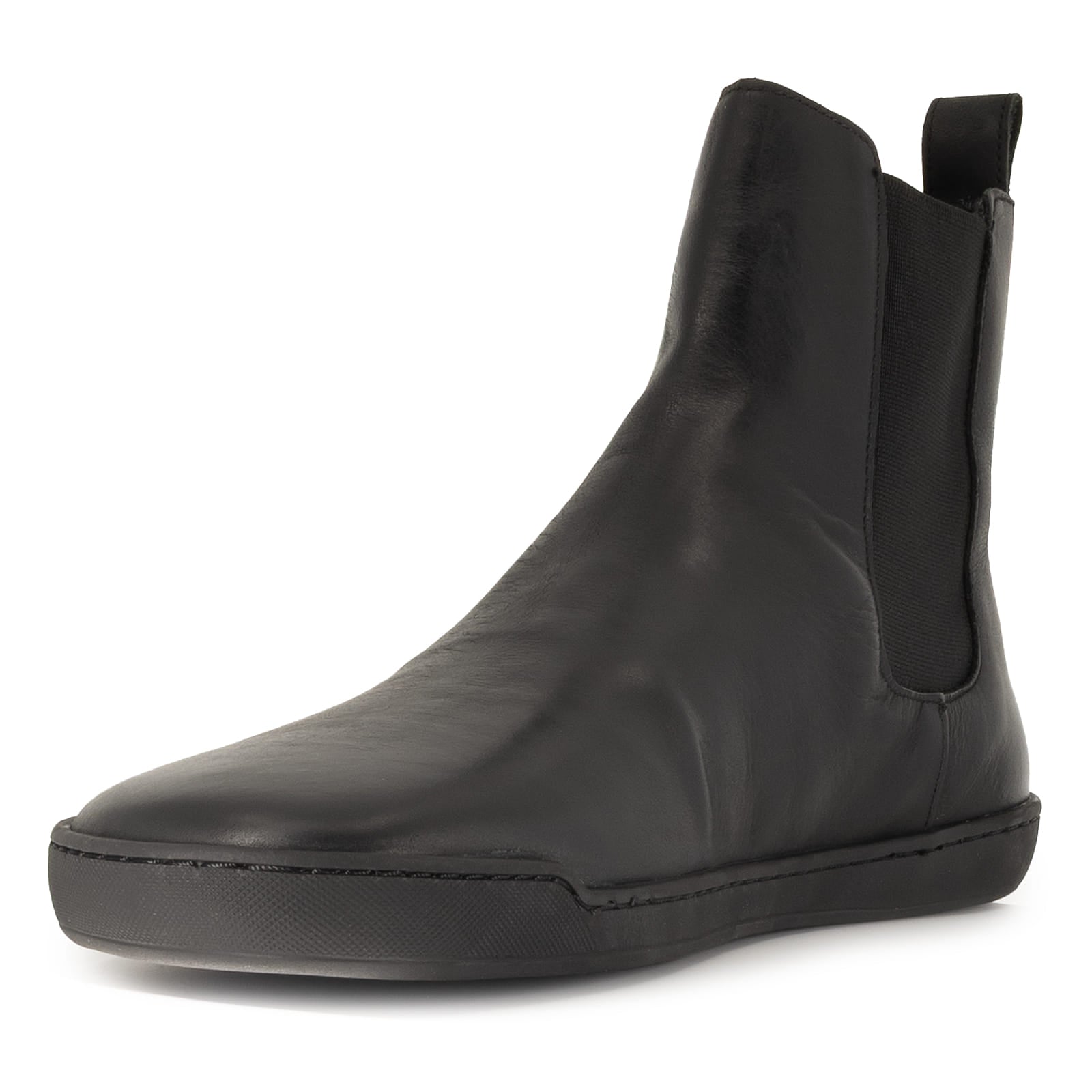 black barefoot chelsea boot showing inside of the boot on white background