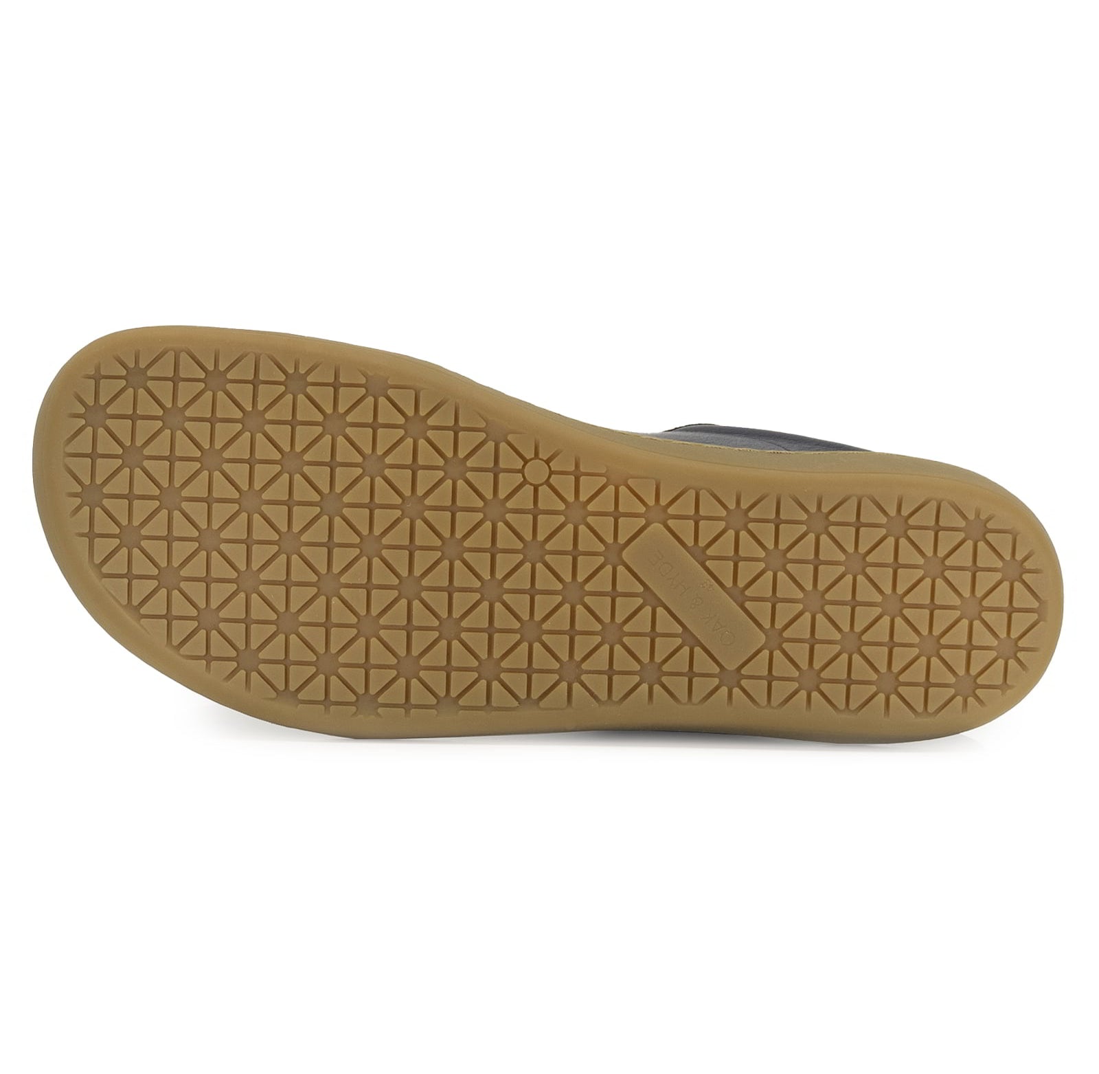zero drop outsole of dark blue aspen barefoot trainers showing tread patter and wide toe box
