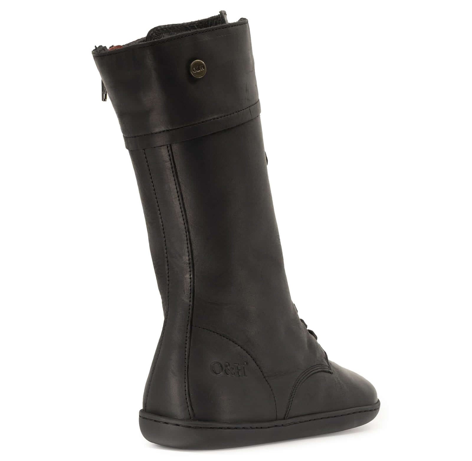 heel view of beec 12 barefoot boots showing stitch detailing and leather upper