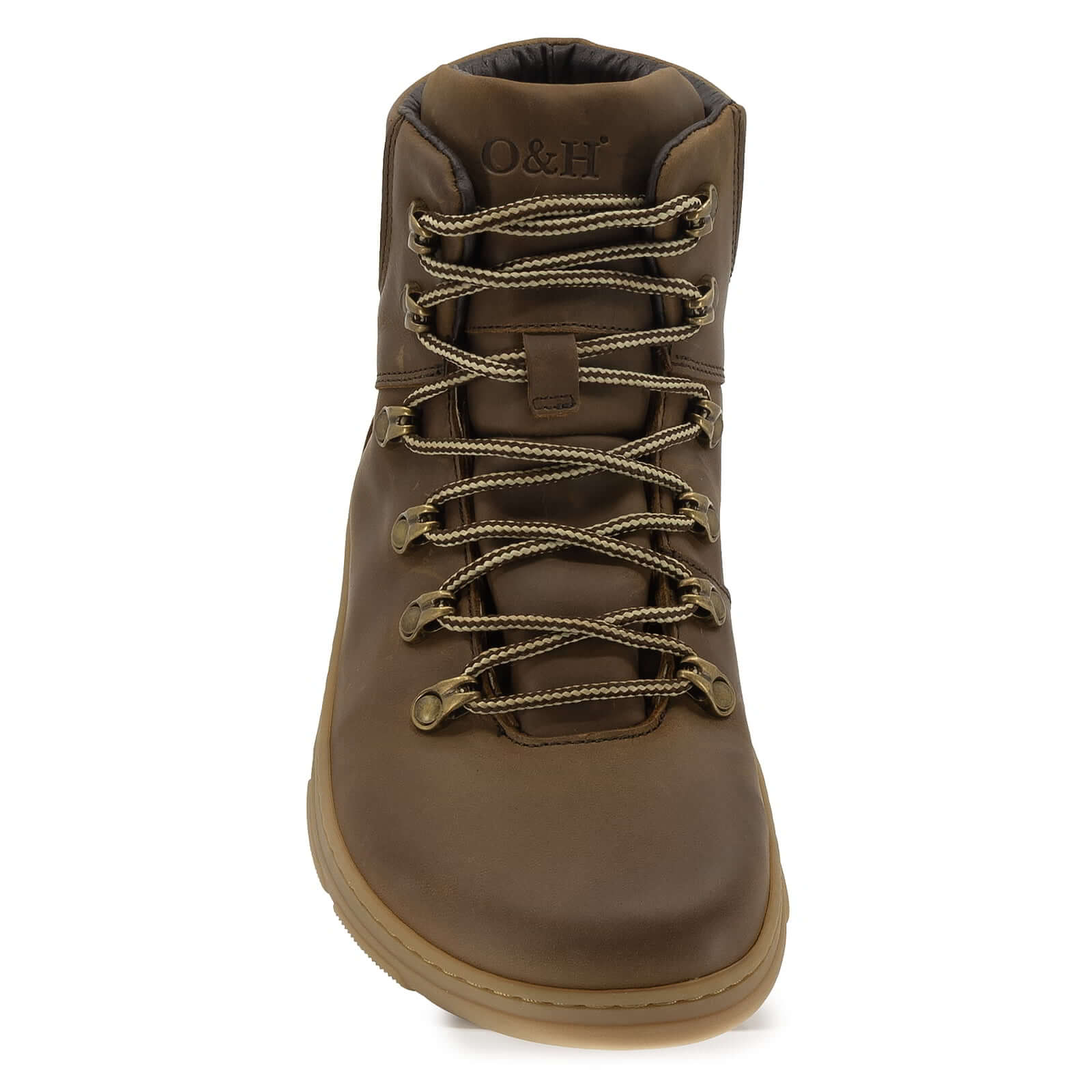 top view of mens blackthorn barefoot walking boots showing toe shape and lace entry