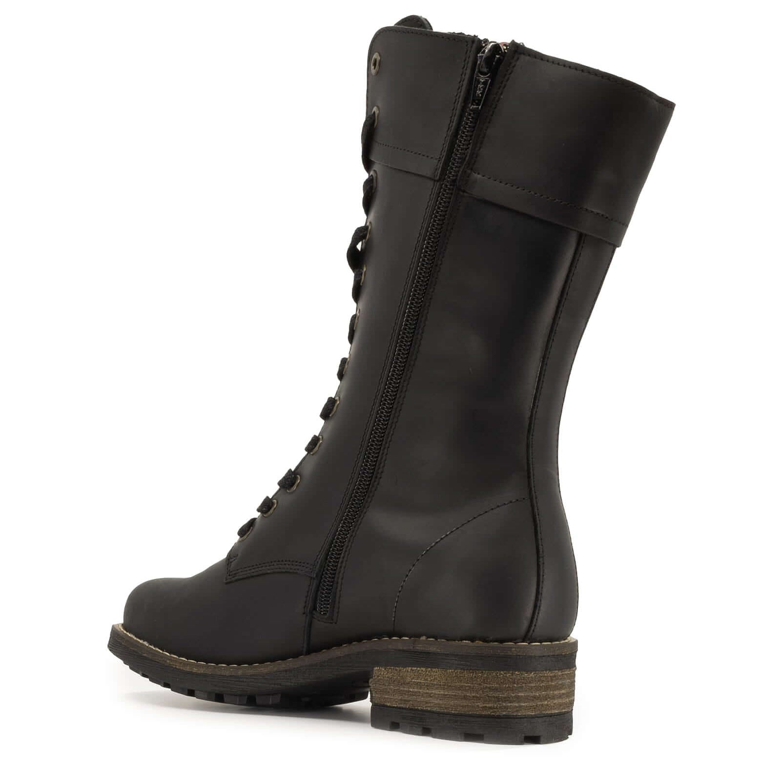 inside angled view of bridge 12 boots in black showing full inside zip