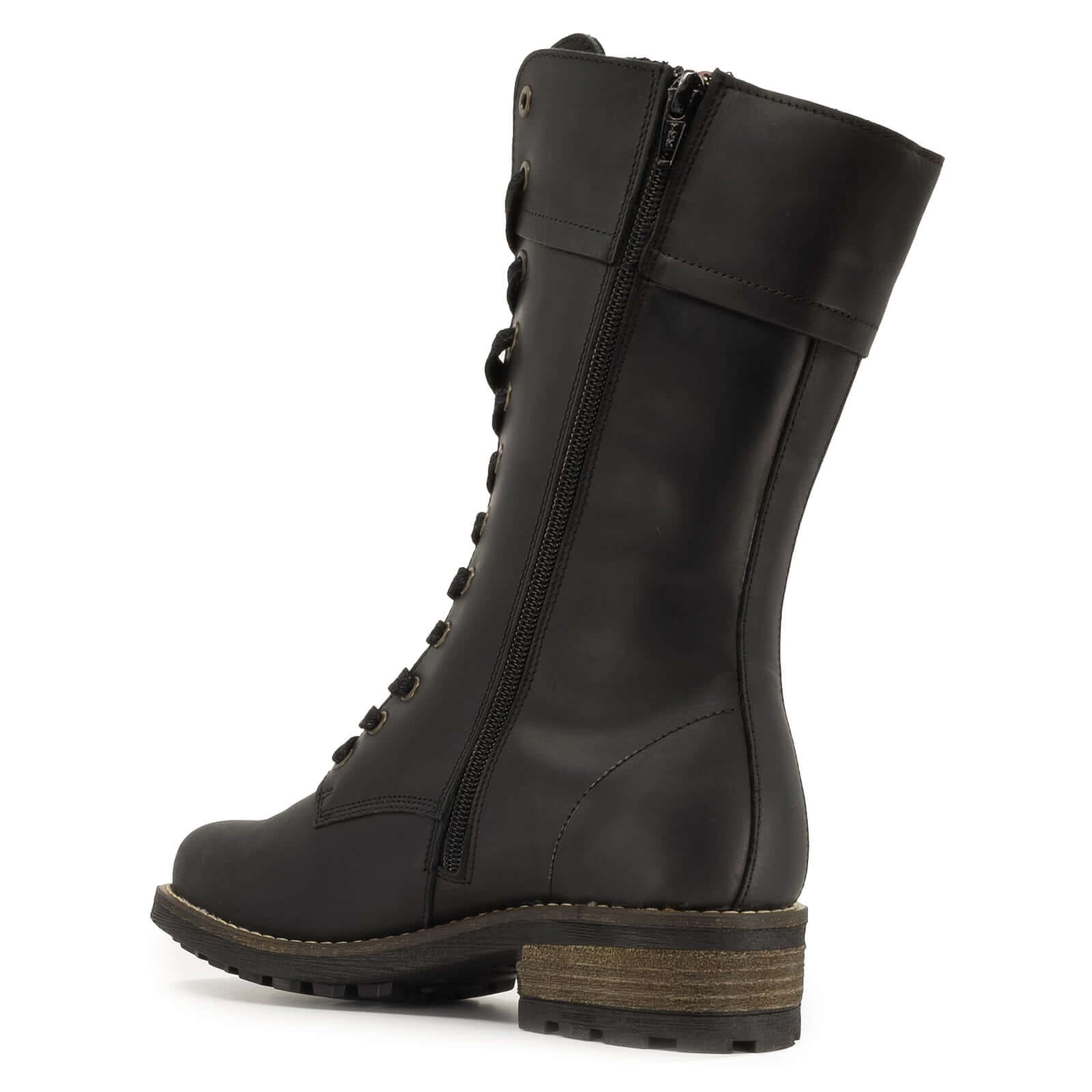 inside angled view of bridge 12 boots in black showing full inside zip
