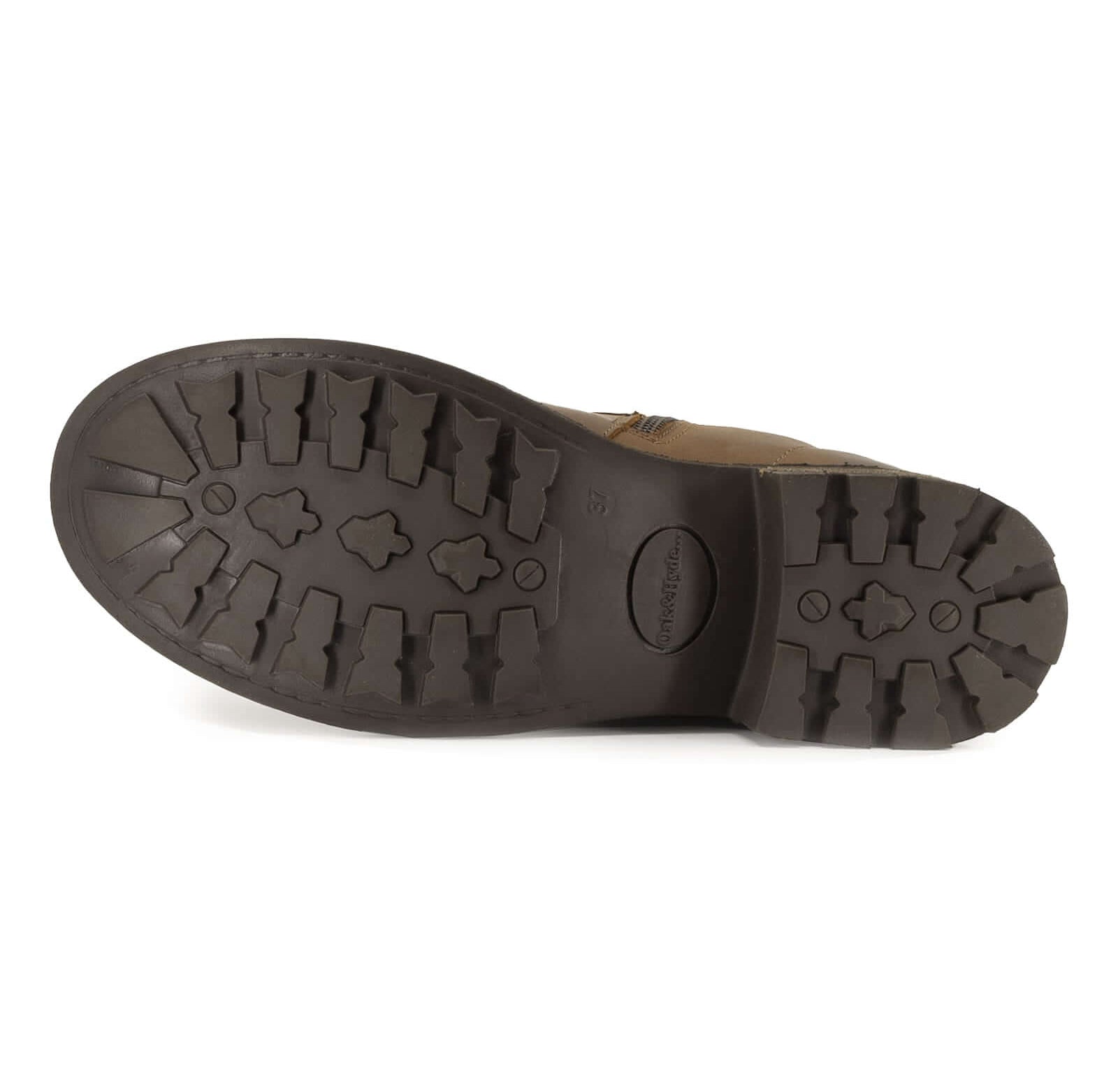 outsole of bridge 12 military boots in brown showing tread pattern