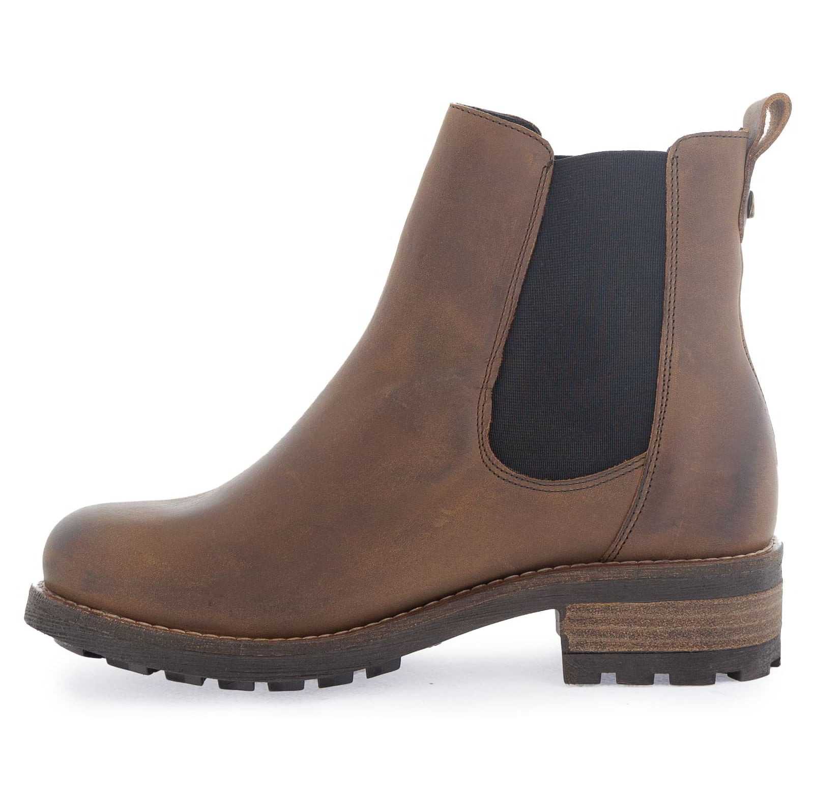 Outer side view of dark brown Bridge Chelsea 2 boots showing ankle height and sole