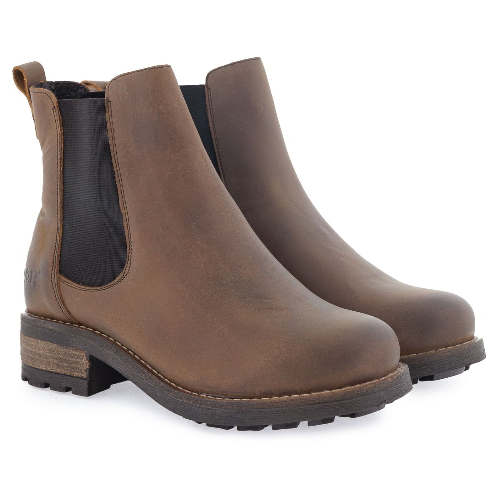 Pair of dark brown Bridge Chelsea 2 boots shown from an angled perspective