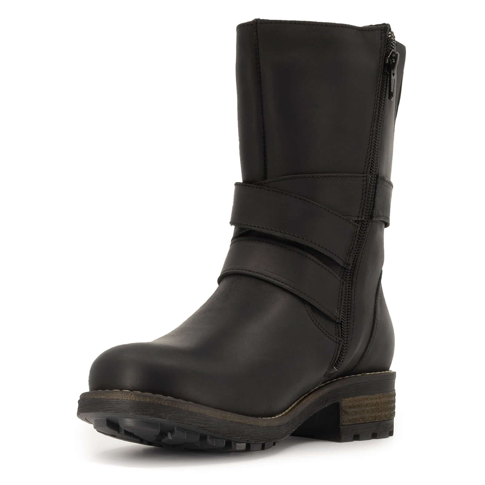 Inner side view of black Bridge Demi 2 ankle boots showing smooth leather upper