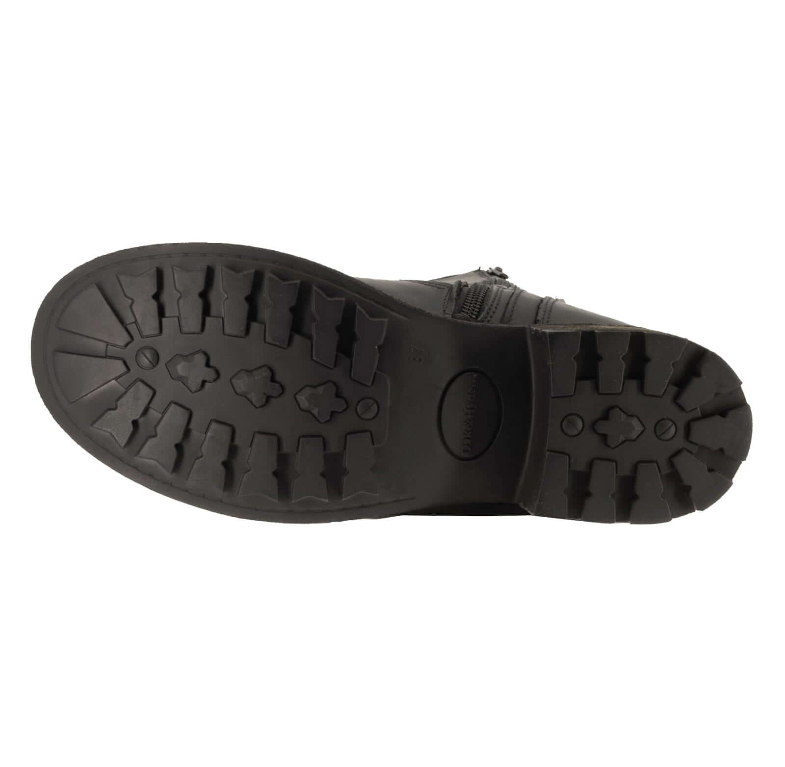 Outsole of black Crest 2 tall boots showing tread pattern