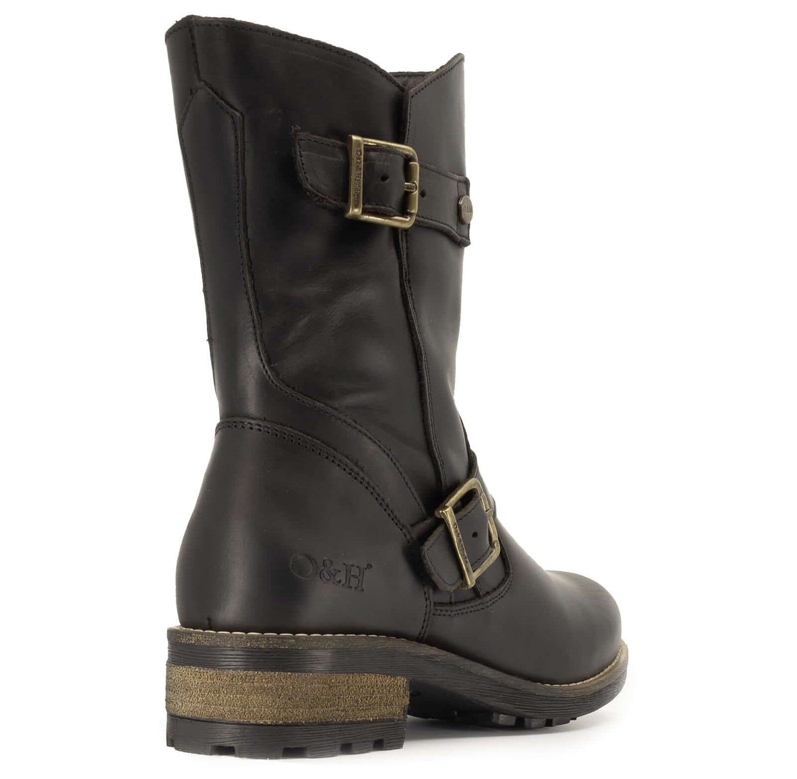 Rear angled view of black Crest Demi 2 ankle boots showing heel and stitching