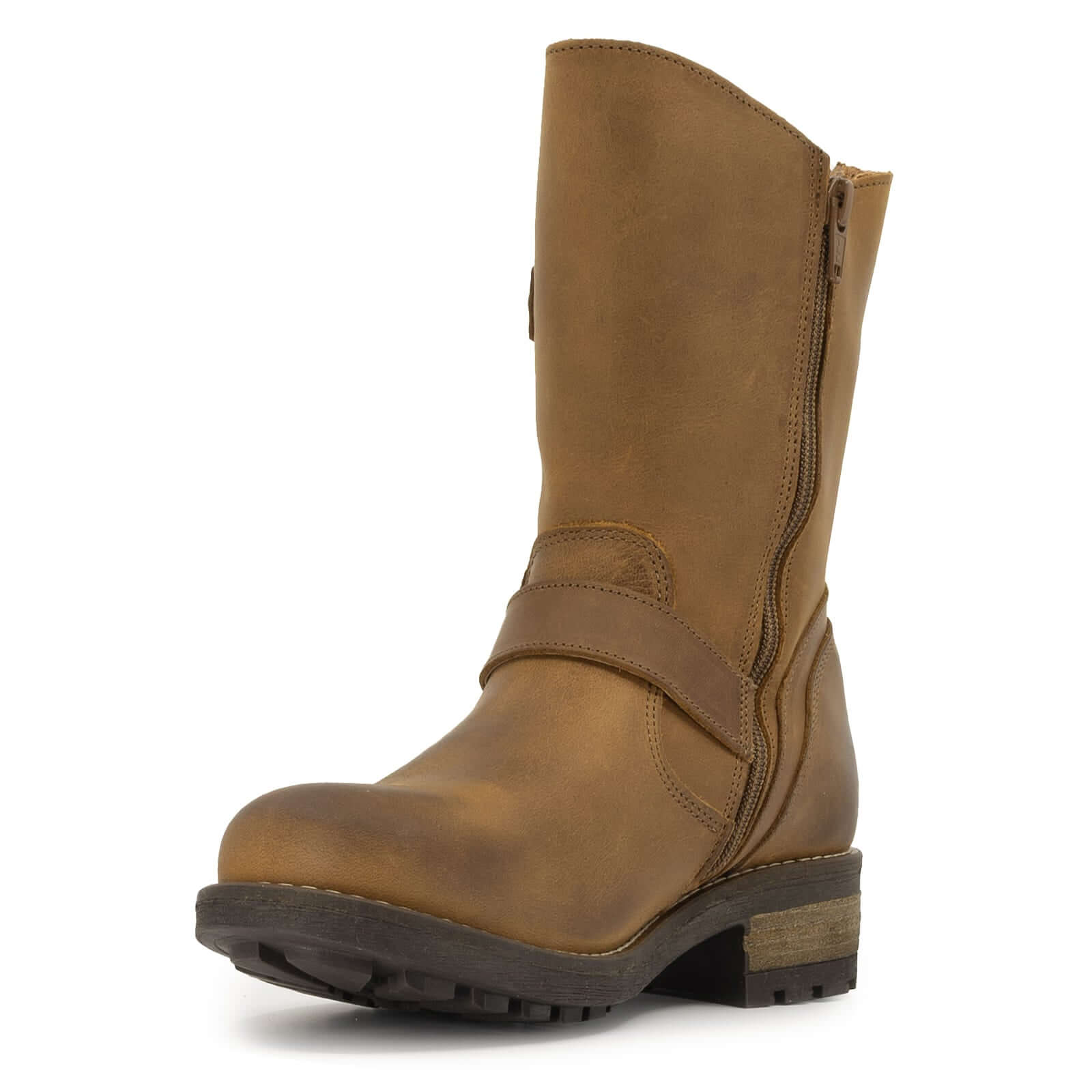 Front view of Crest Demi 2 ankle boots in Frexio cognac showing rounded toe