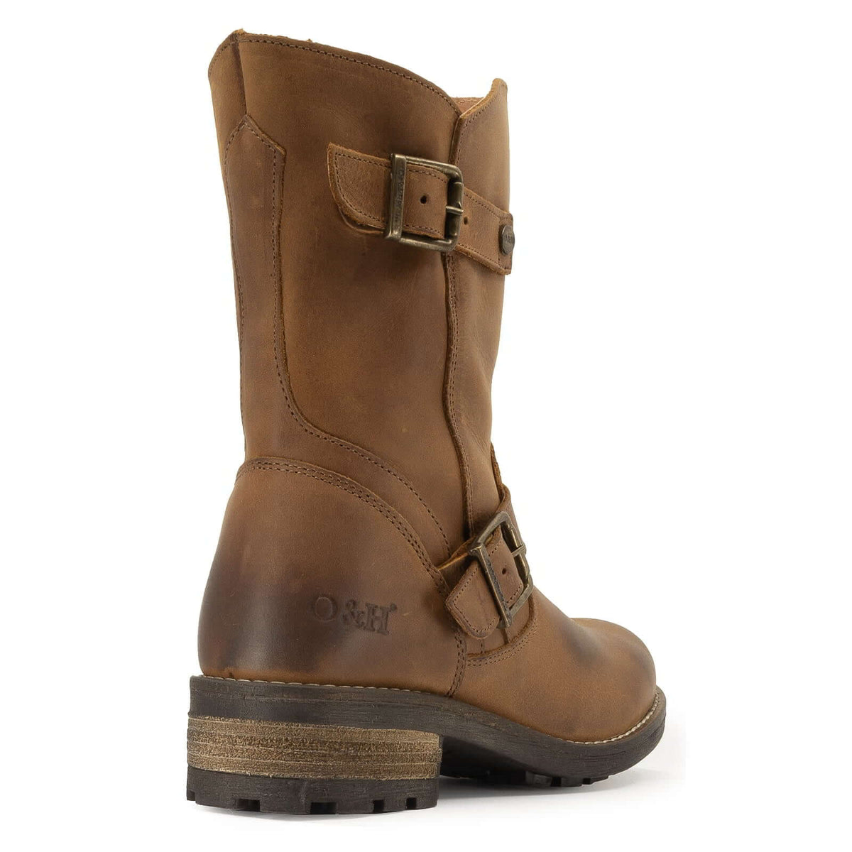 rear view of heel showing block heel and branding details