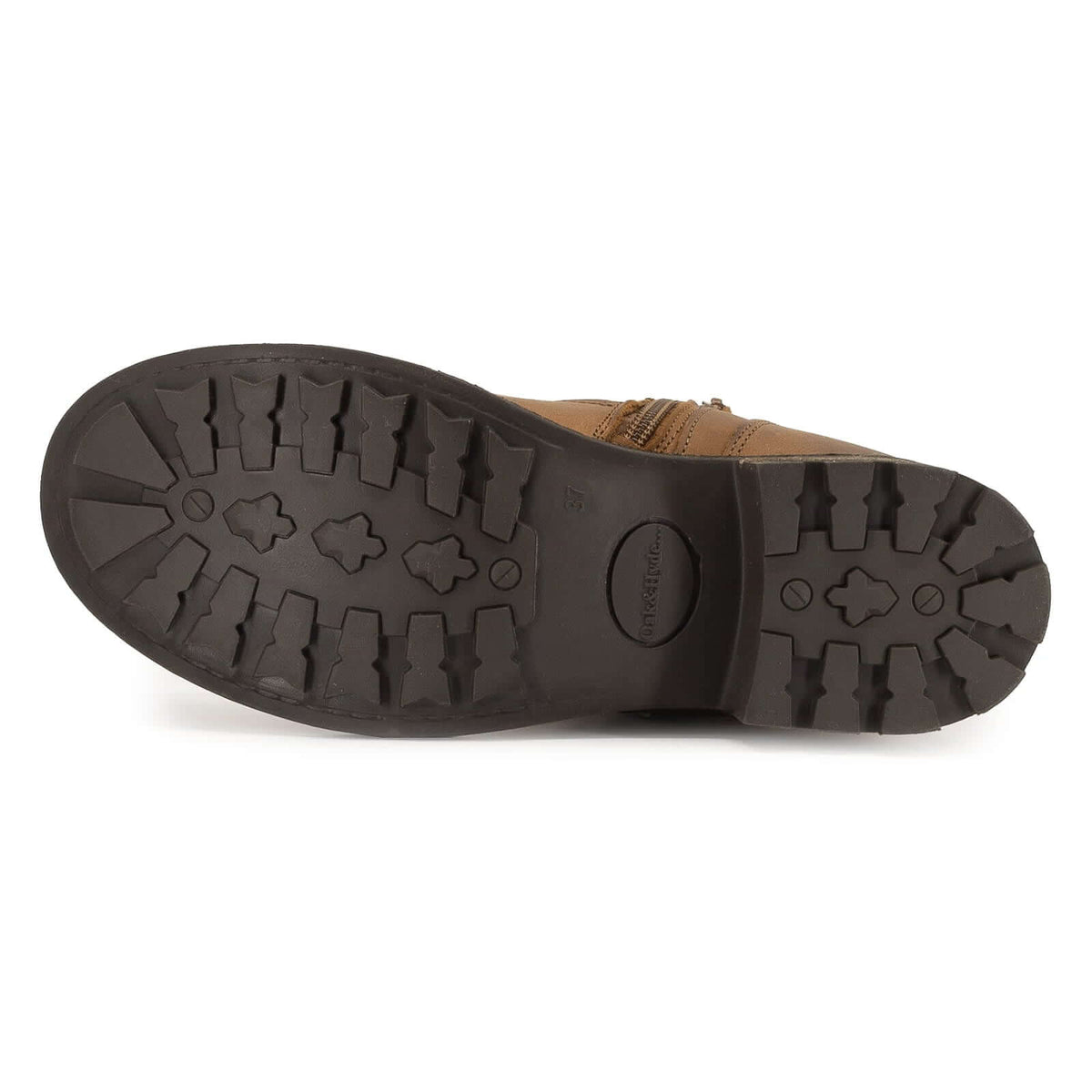 Outsole of Crest Demi 2 ankle boots in Frexio cognac showing tread pattern