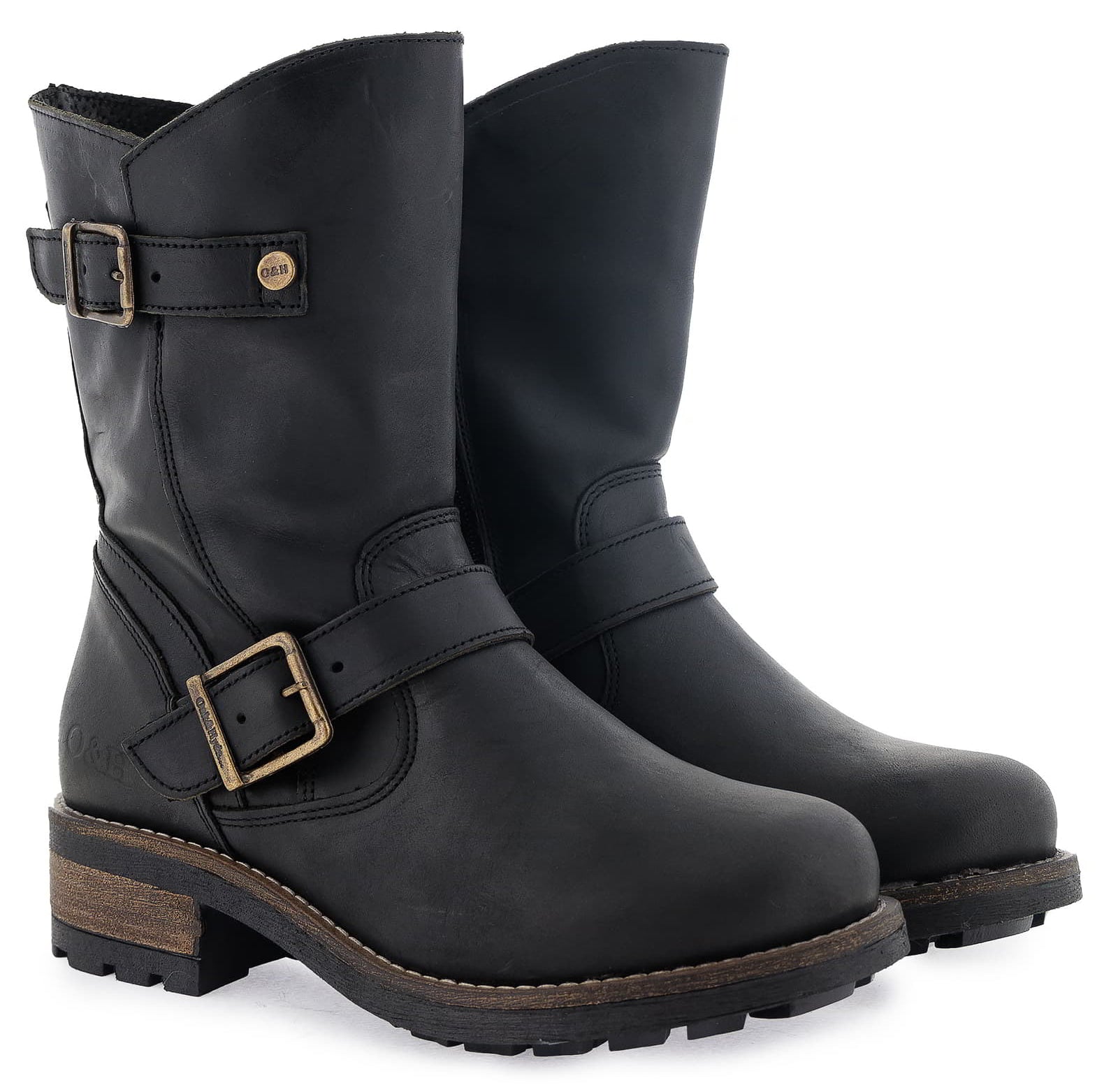 Pair of black Crest Demi 2 ankle boots shown from a front angled perspective