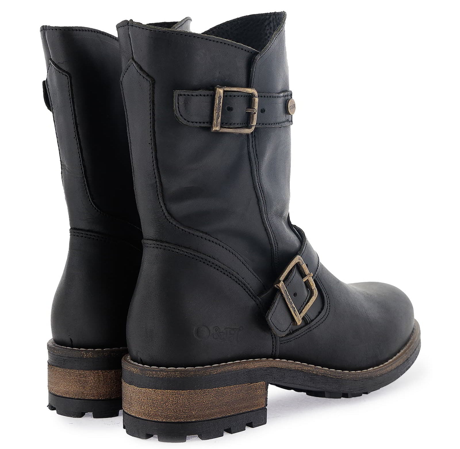 Rear angled view of black Crest Demi 2 ankle boots showing heel and stitching