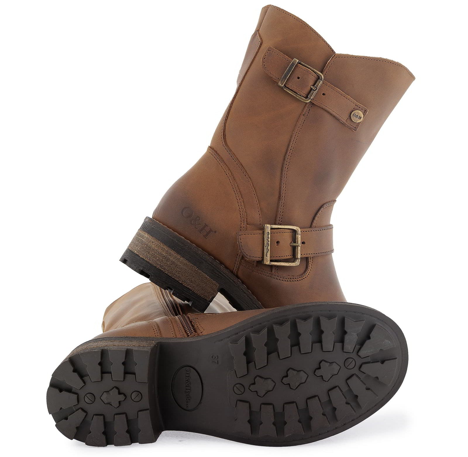 Outsole of cognac Crest Demi 2 ankle boots showing tread pattern