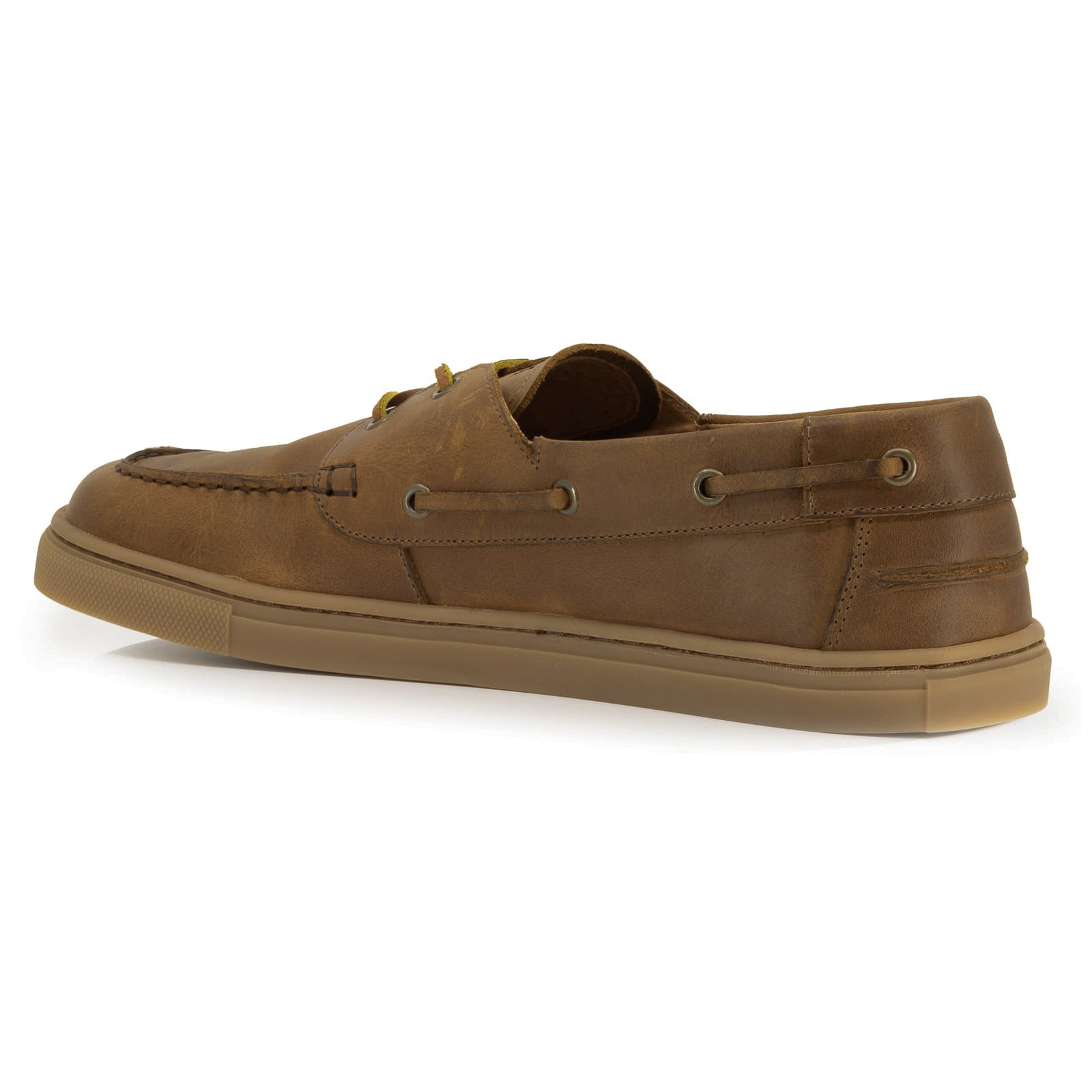 inside view of tan barefoot shoes with gum outsole on white background