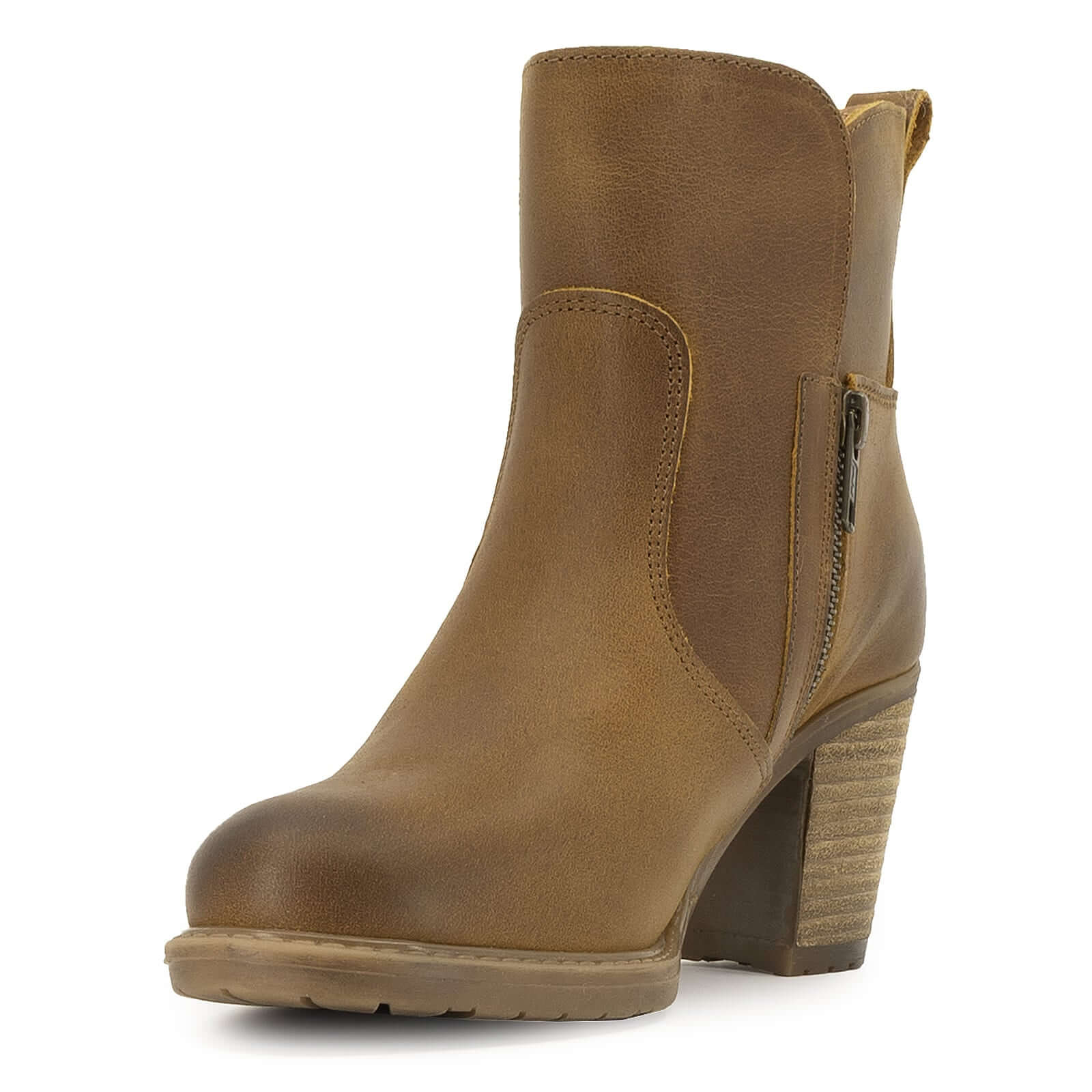 inside angled view of Eastside 2 western boots tan showing inside zip