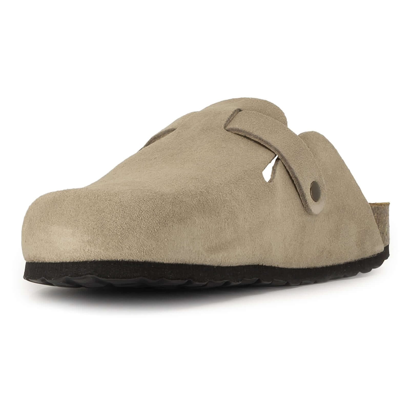 front on angle of womens gibraltar 2 clogs in beige showing strap fastening