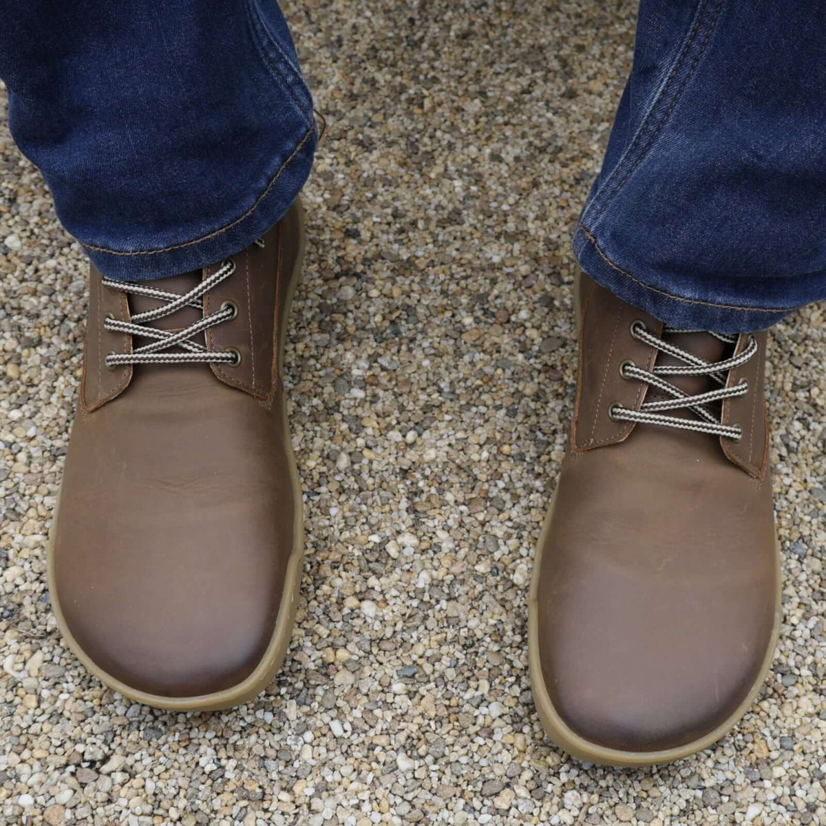 birds eye view of hawthorn mens barefoot boots showing the toe shape