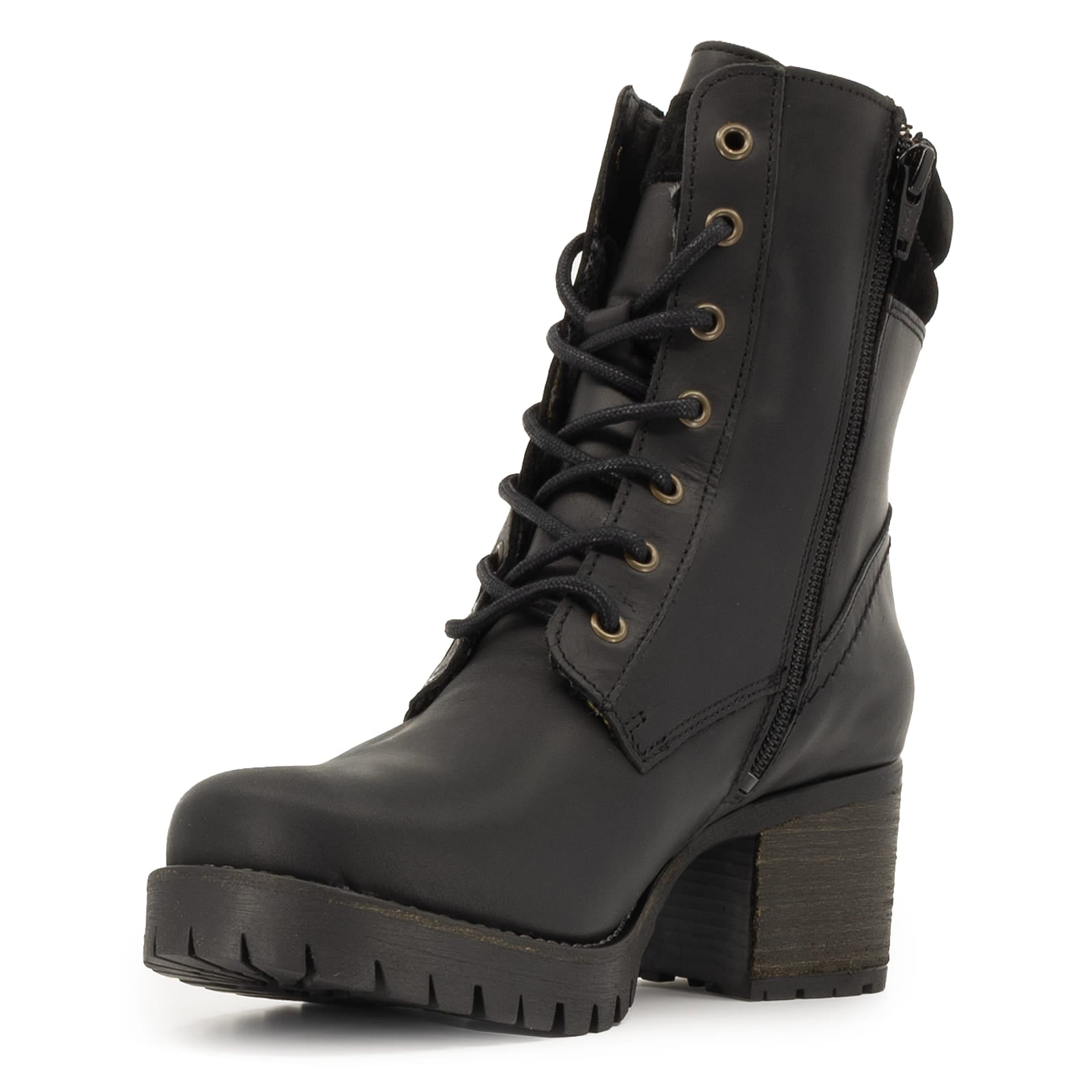 angled inside view of black kensington 2 boots showing front of toe and collar