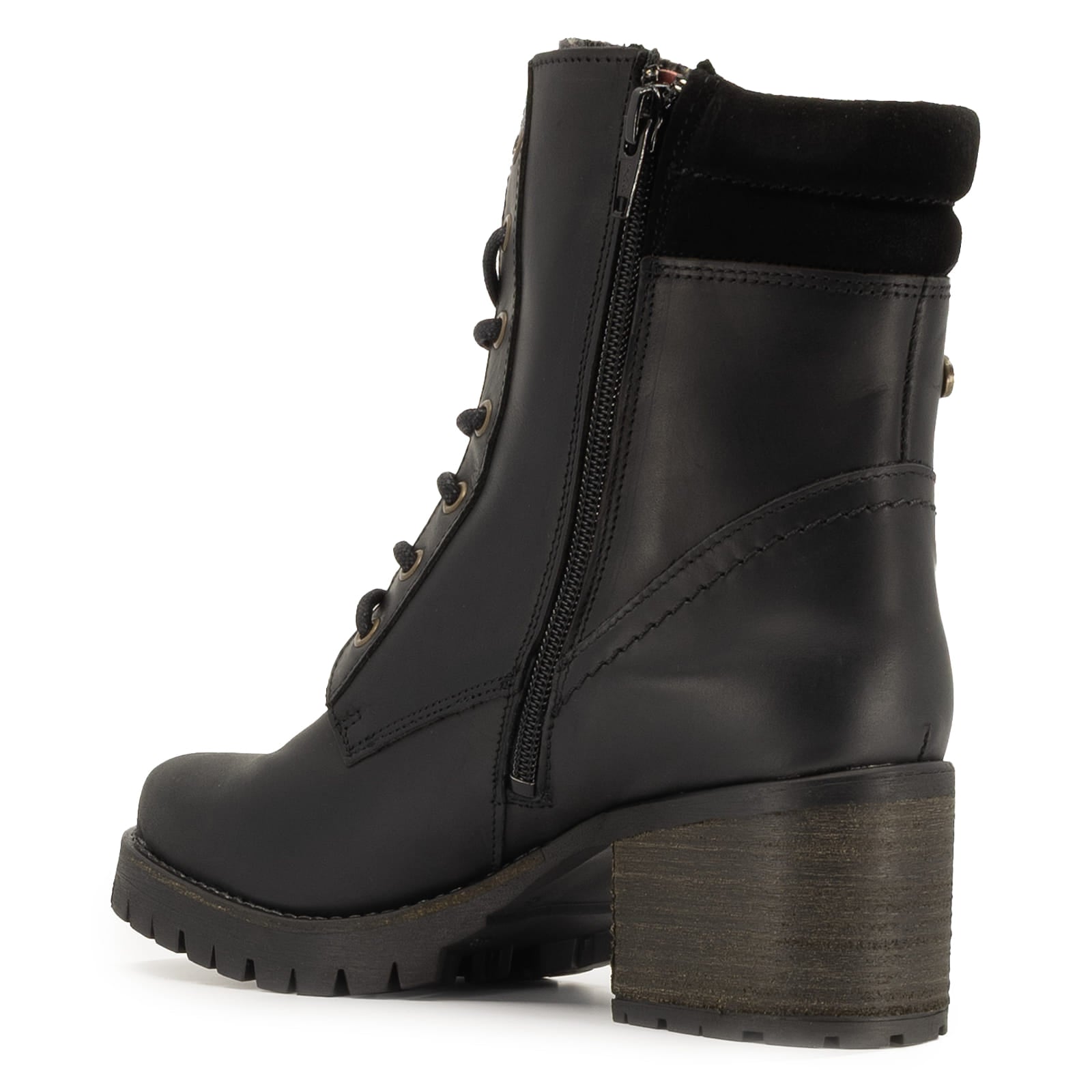 inside angled view of kensington 2 black boots showing inside zip