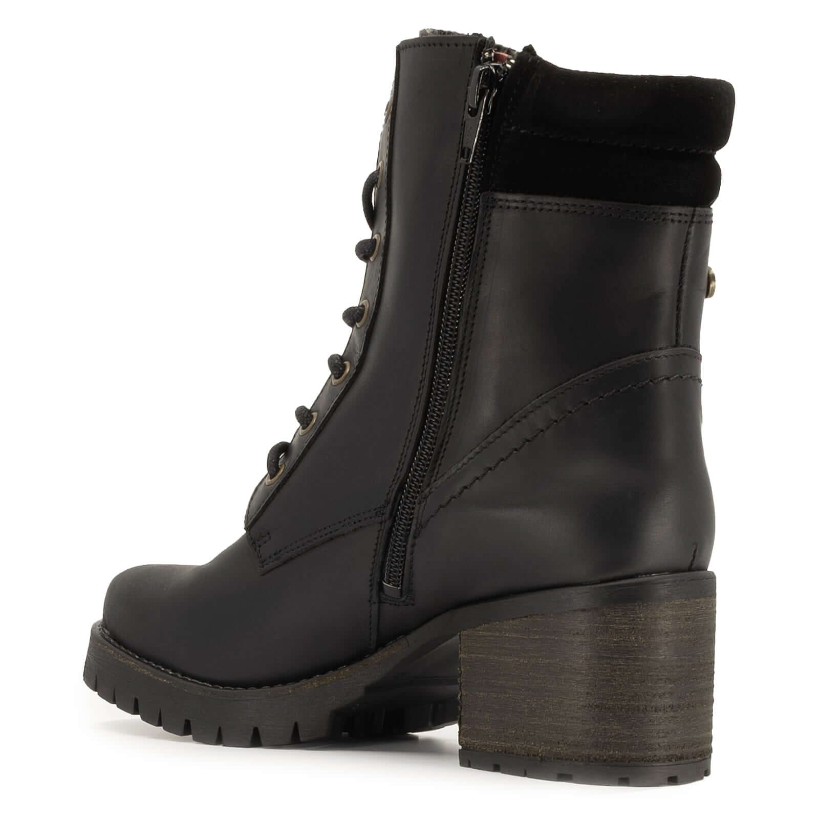 inside angled view of kensington 2 black boots showing inside zip
