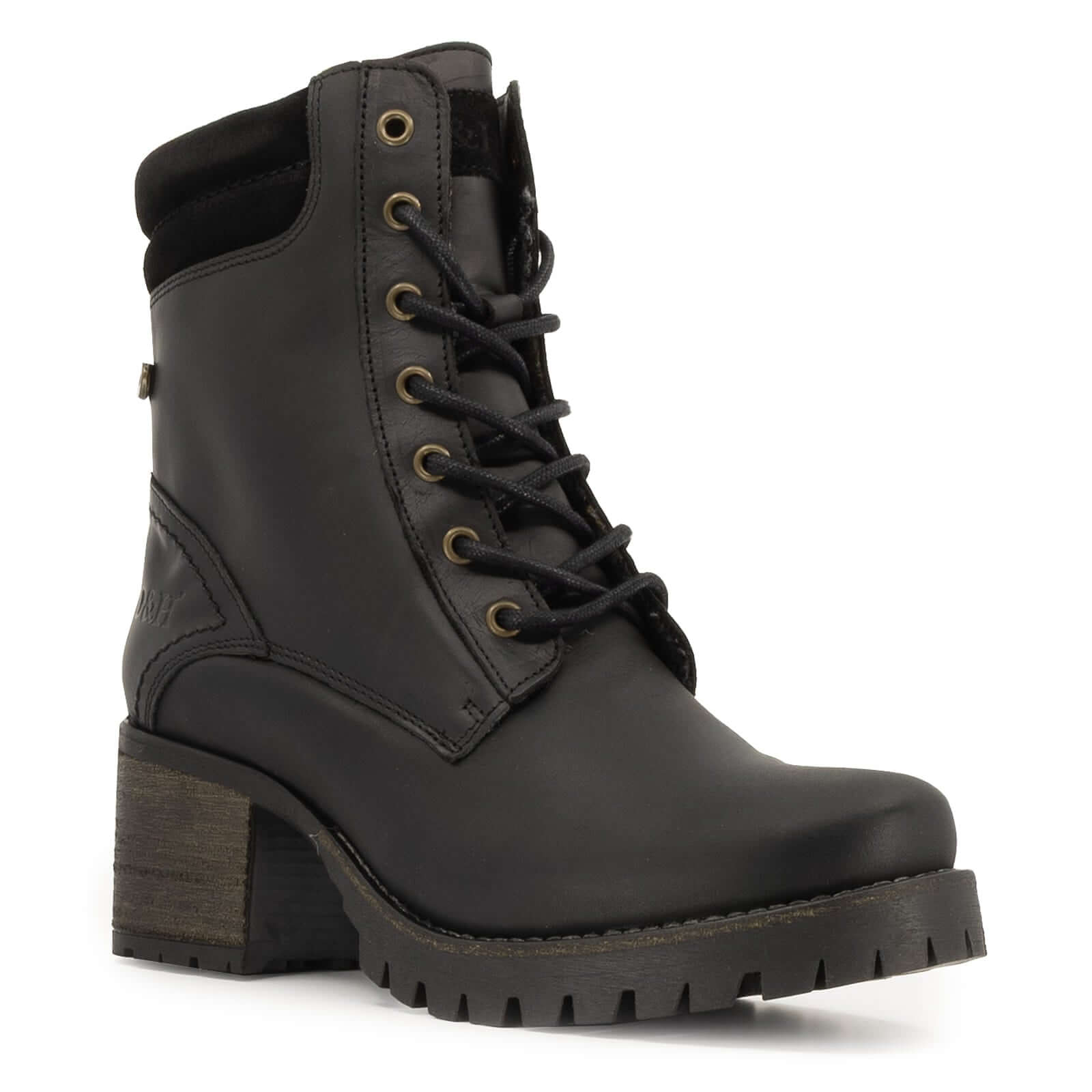 angled side view of kensington 2 boots in black showing front lace