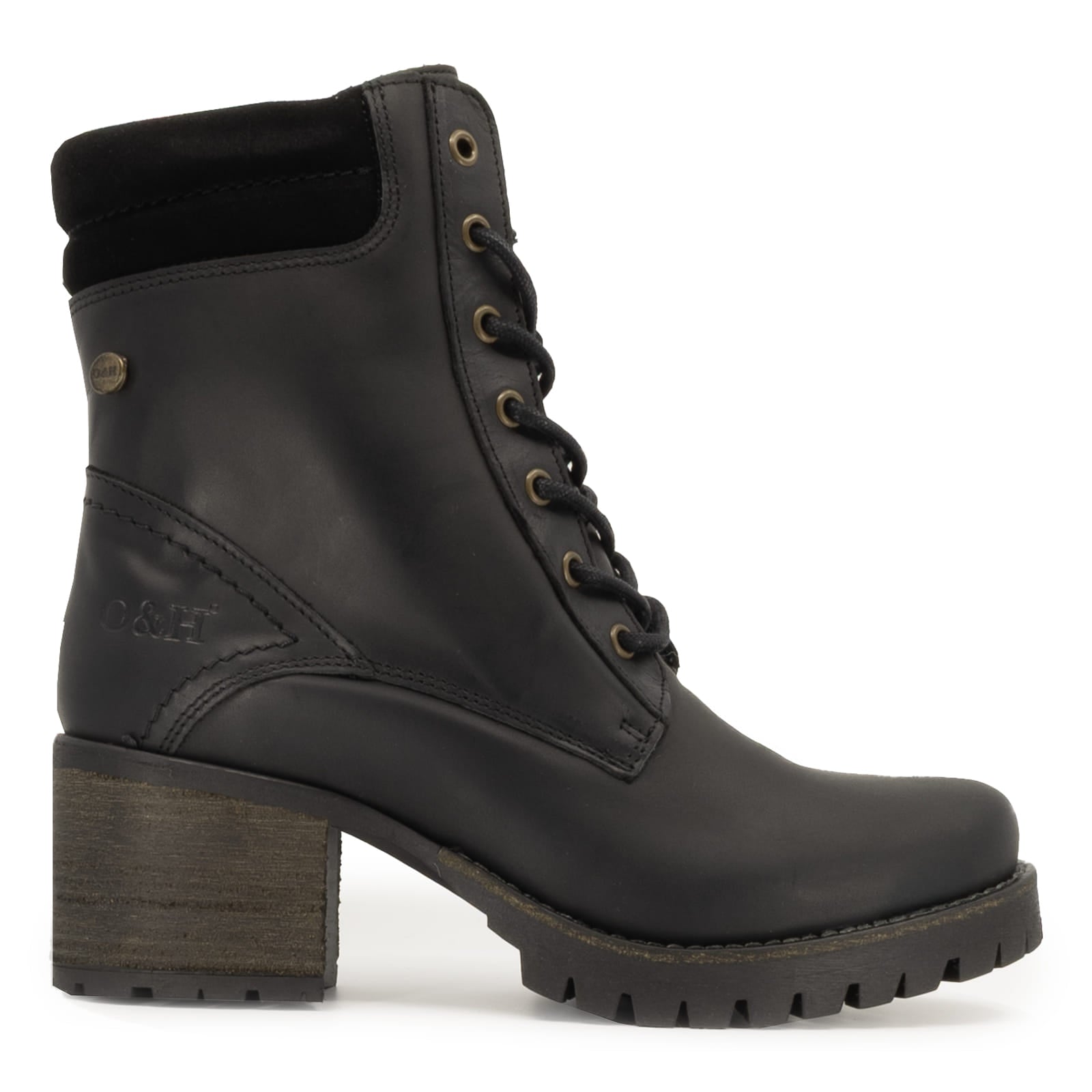 side view of kensington 2 boots in black showing leather upper and heel