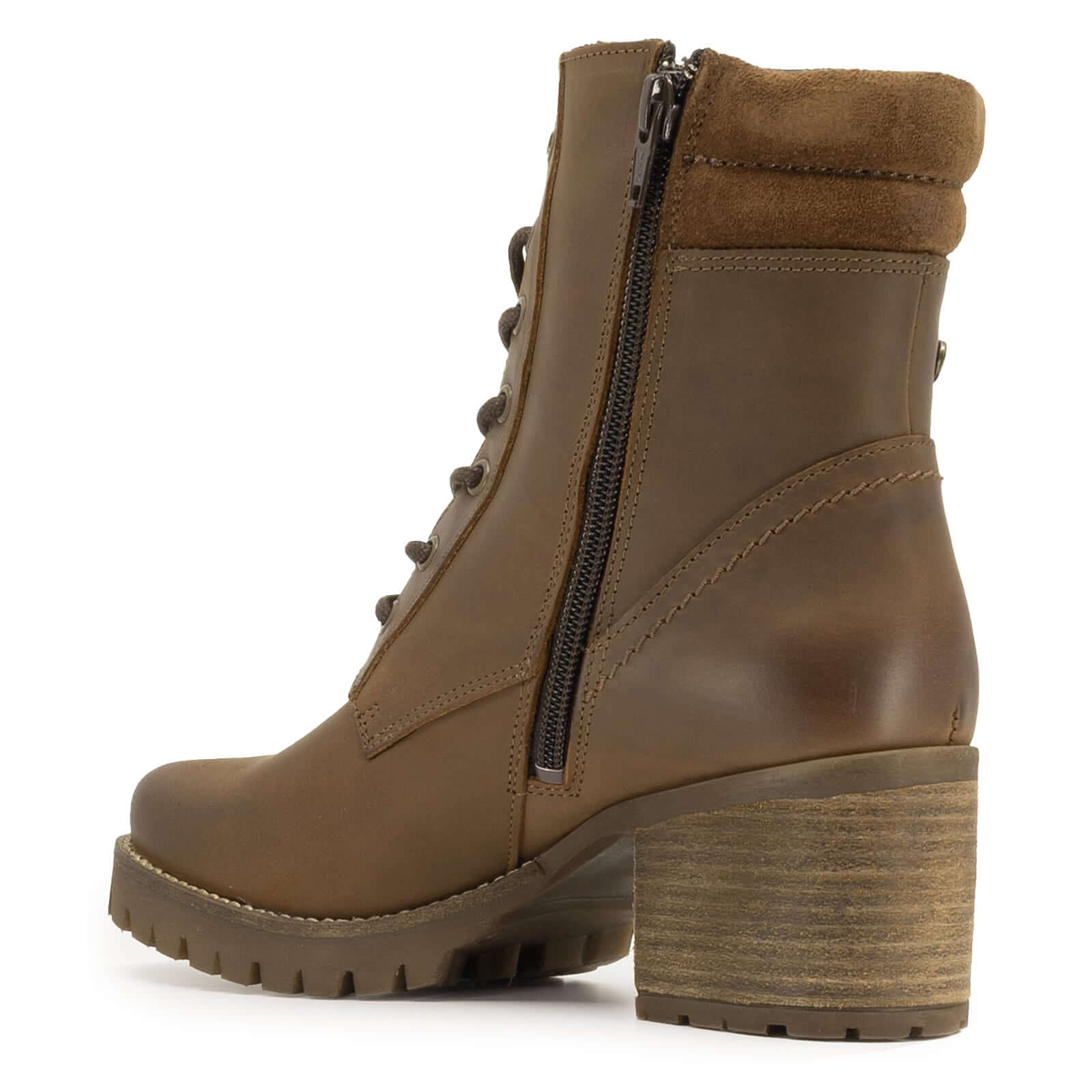 inner side view of dark brown oak & hyde kensington 2 boots highlighting zip fastening and leather upper