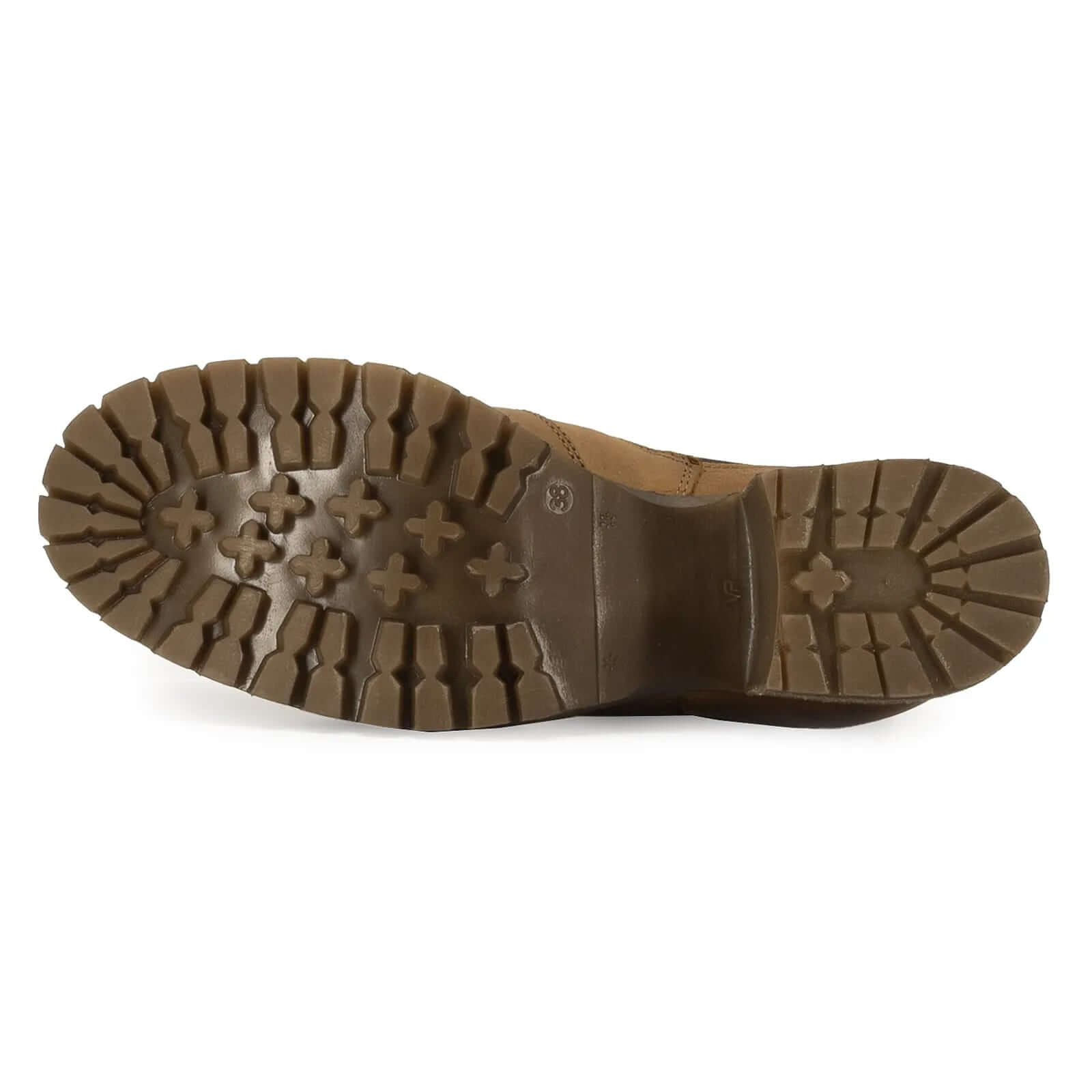 outsole of cognac oak & hyde kensington 2 boots showing rugged tread pattern