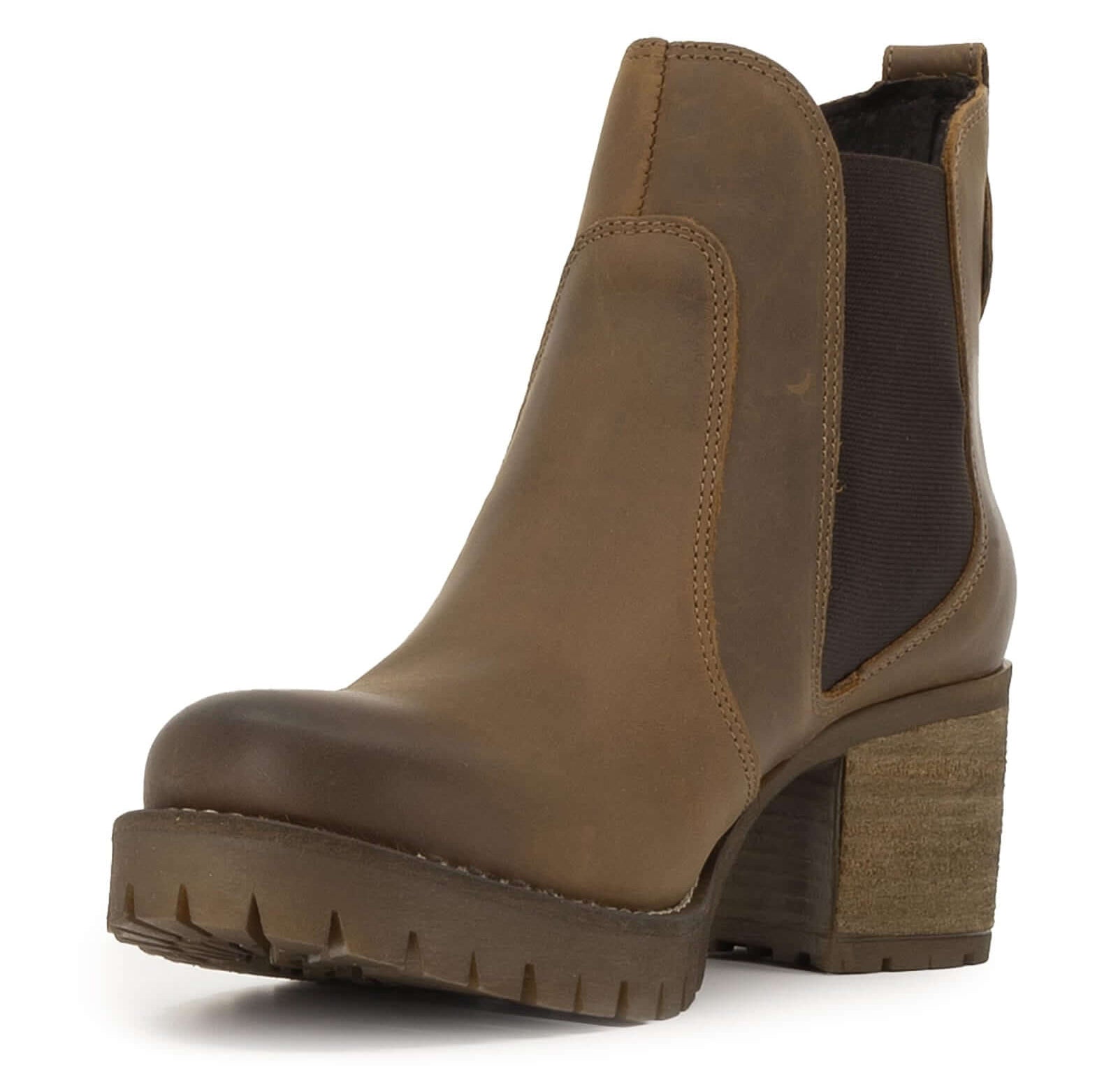 front side view of dark brown oak & hyde kensington 2 chelsea boots highlighting elastic gusset and leather upper