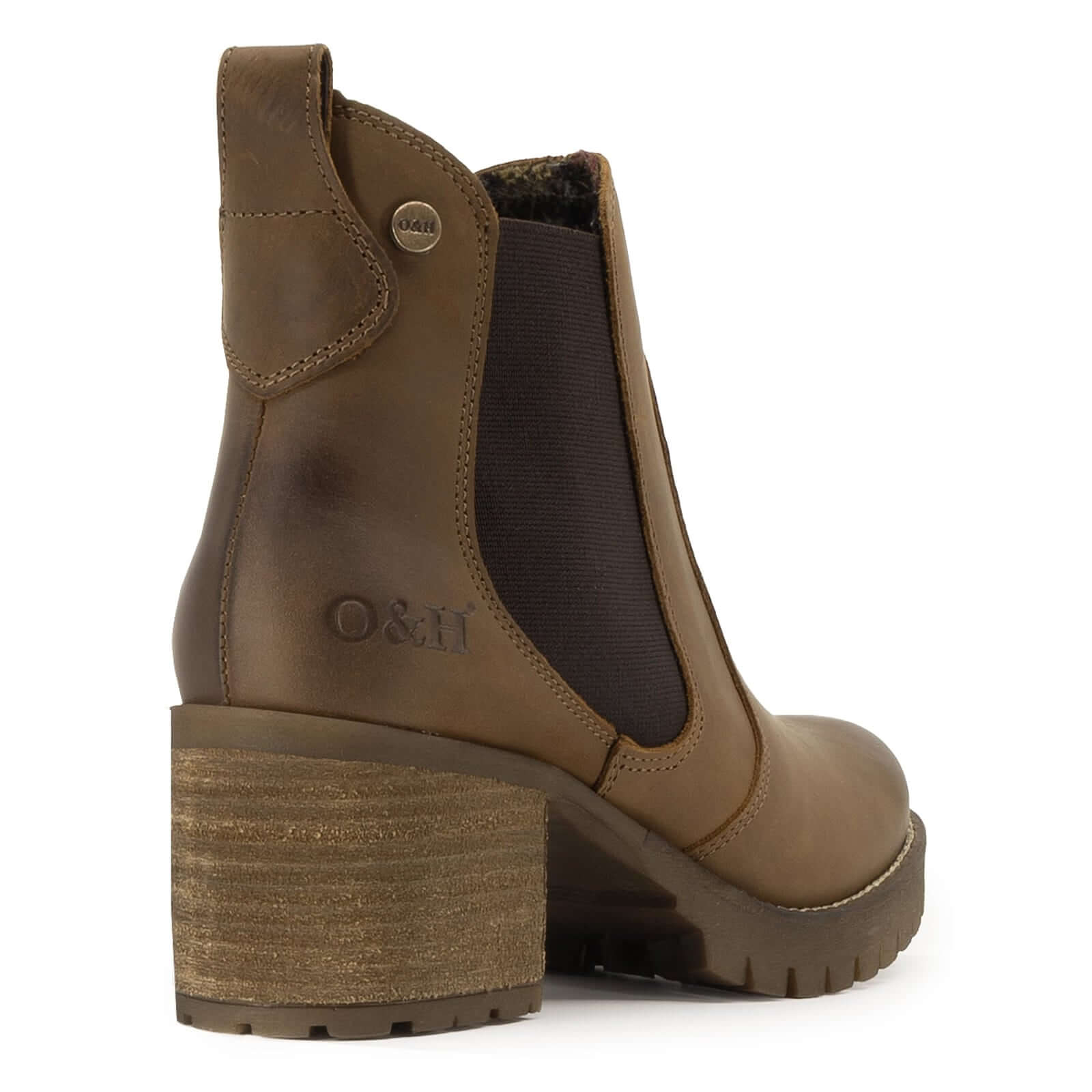 rear view of dark brown oak & hyde kensington 2 chelsea boots showing heel detail and oak & hyde branding