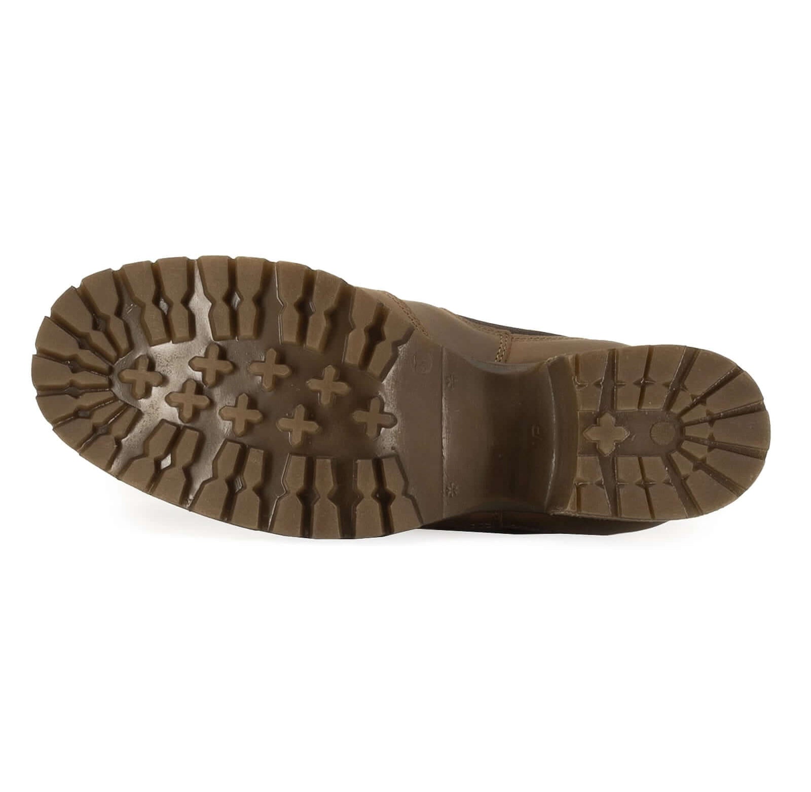 outsole of dark brown oak & hyde kensington 2 chelsea boots showing deep tread grip pattern