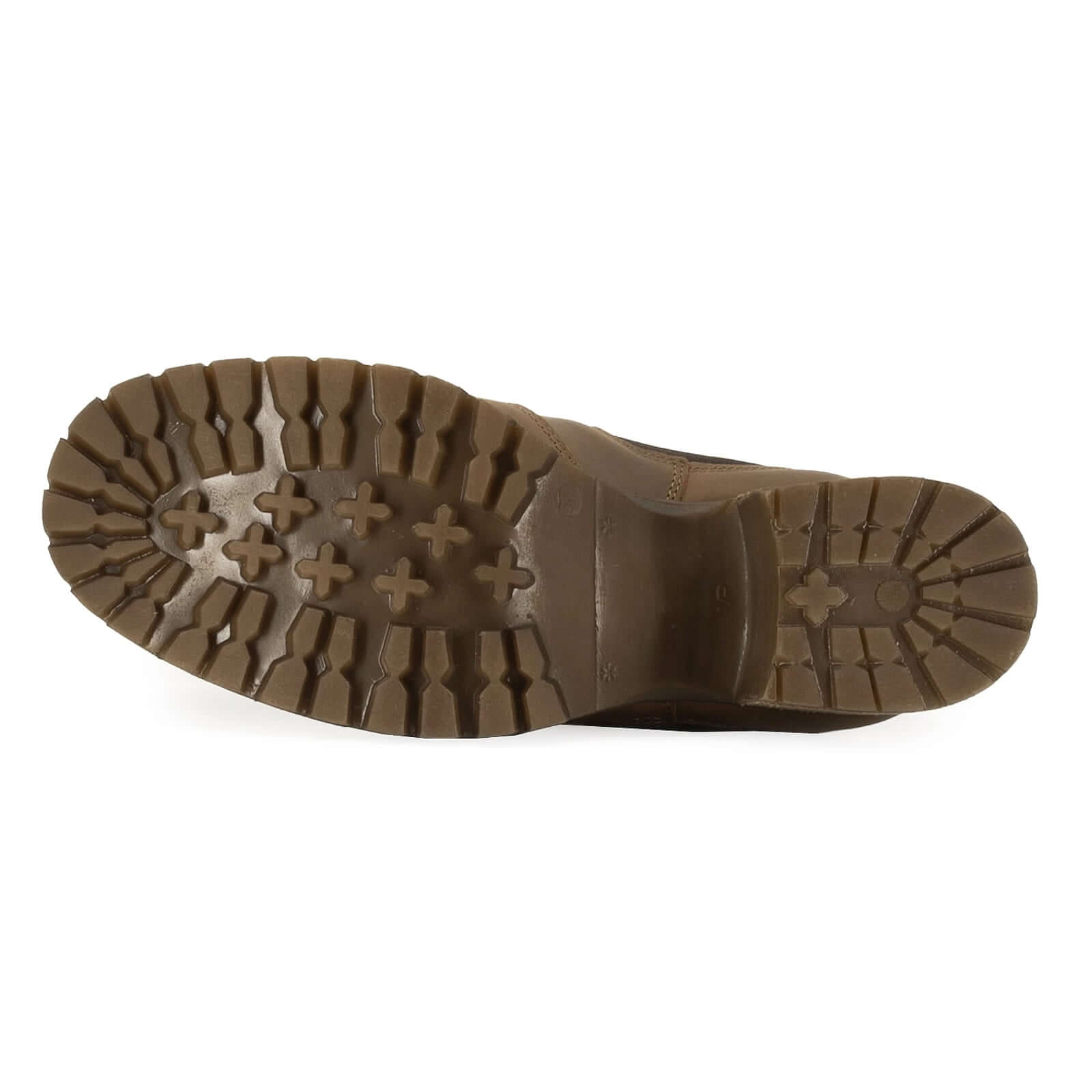 outsole of dark brown oak & hyde kensington 2 chelsea boots showing deep tread grip pattern