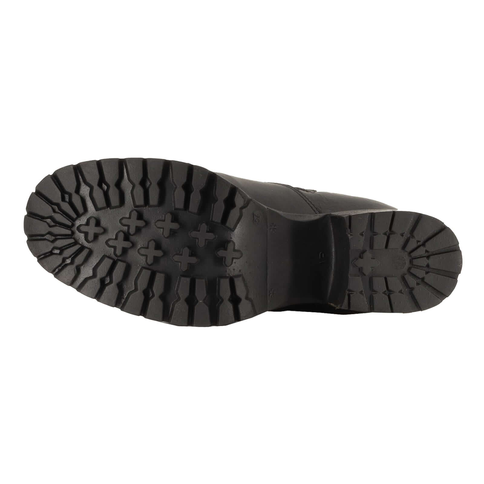 outsole of black oak & hyde kensington zip ankle boots showing deep tread grip pattern