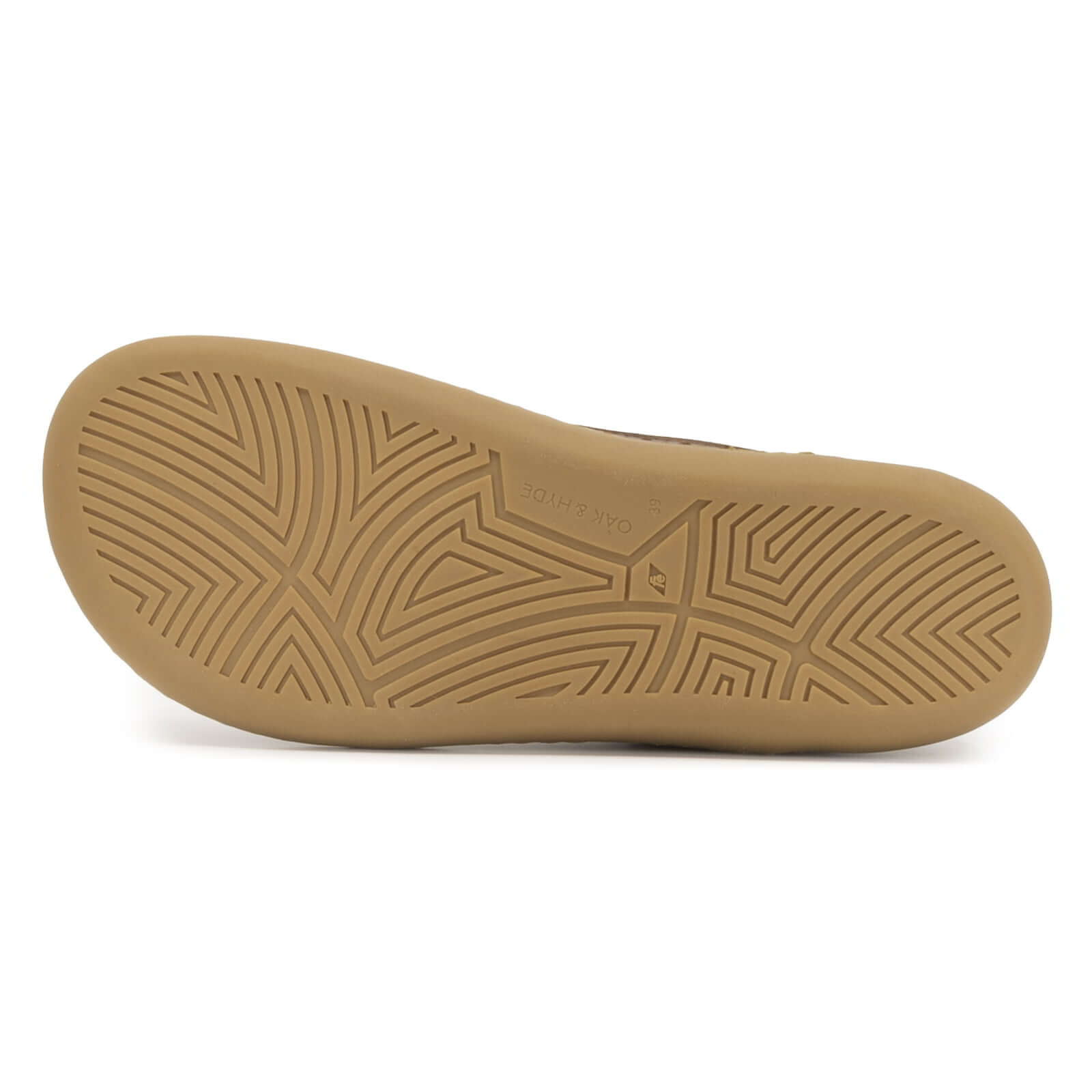 zero drop outsole of maple barefoot brogue shoes in tan showing tread pattern