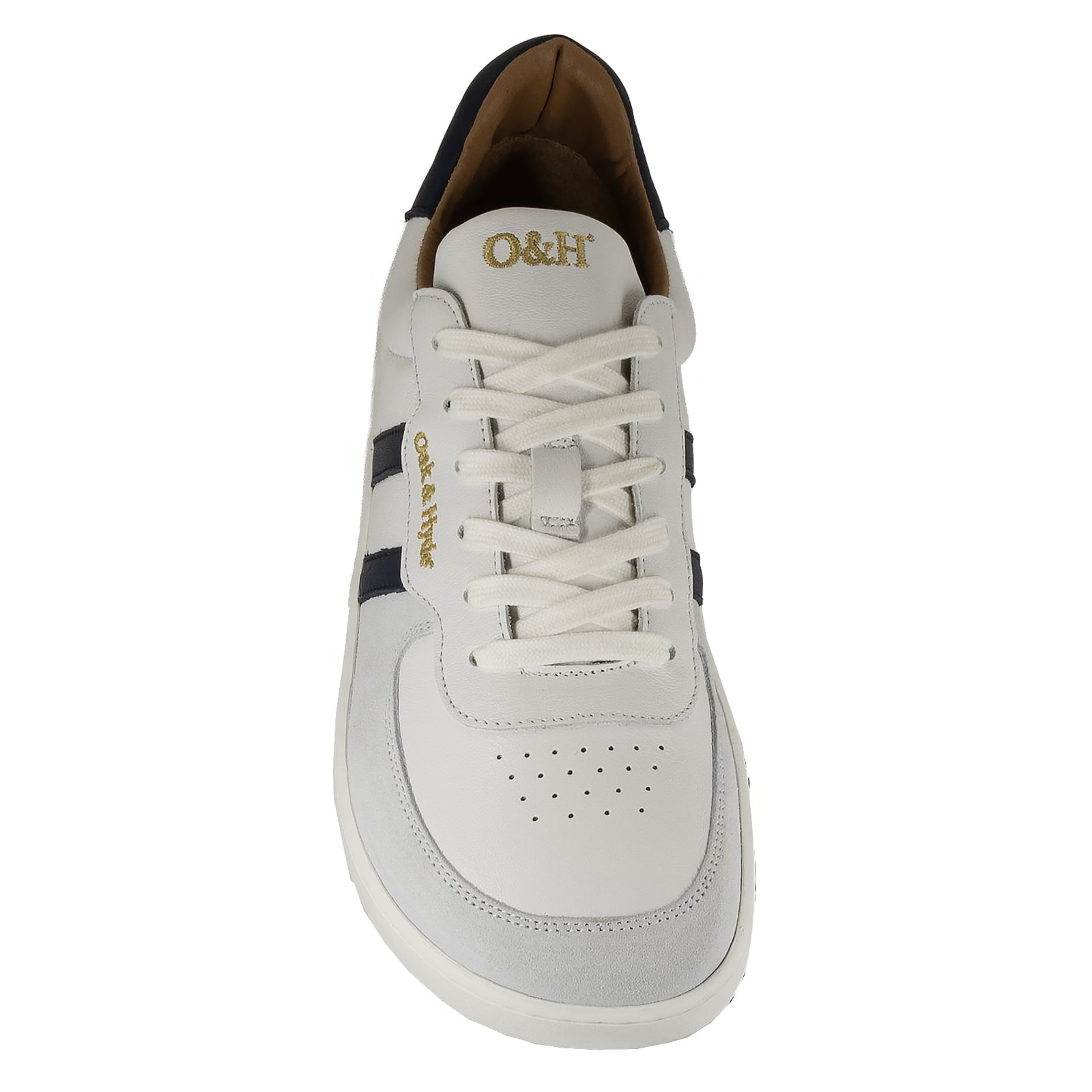 view of the mens larch barefoot trainer in white showing the toe box shape
