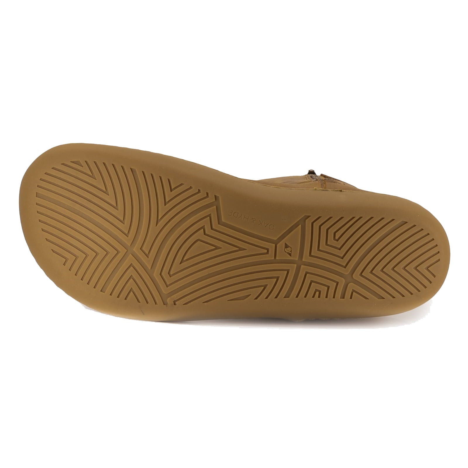 image of the zero drop outsole of brown boot on white background