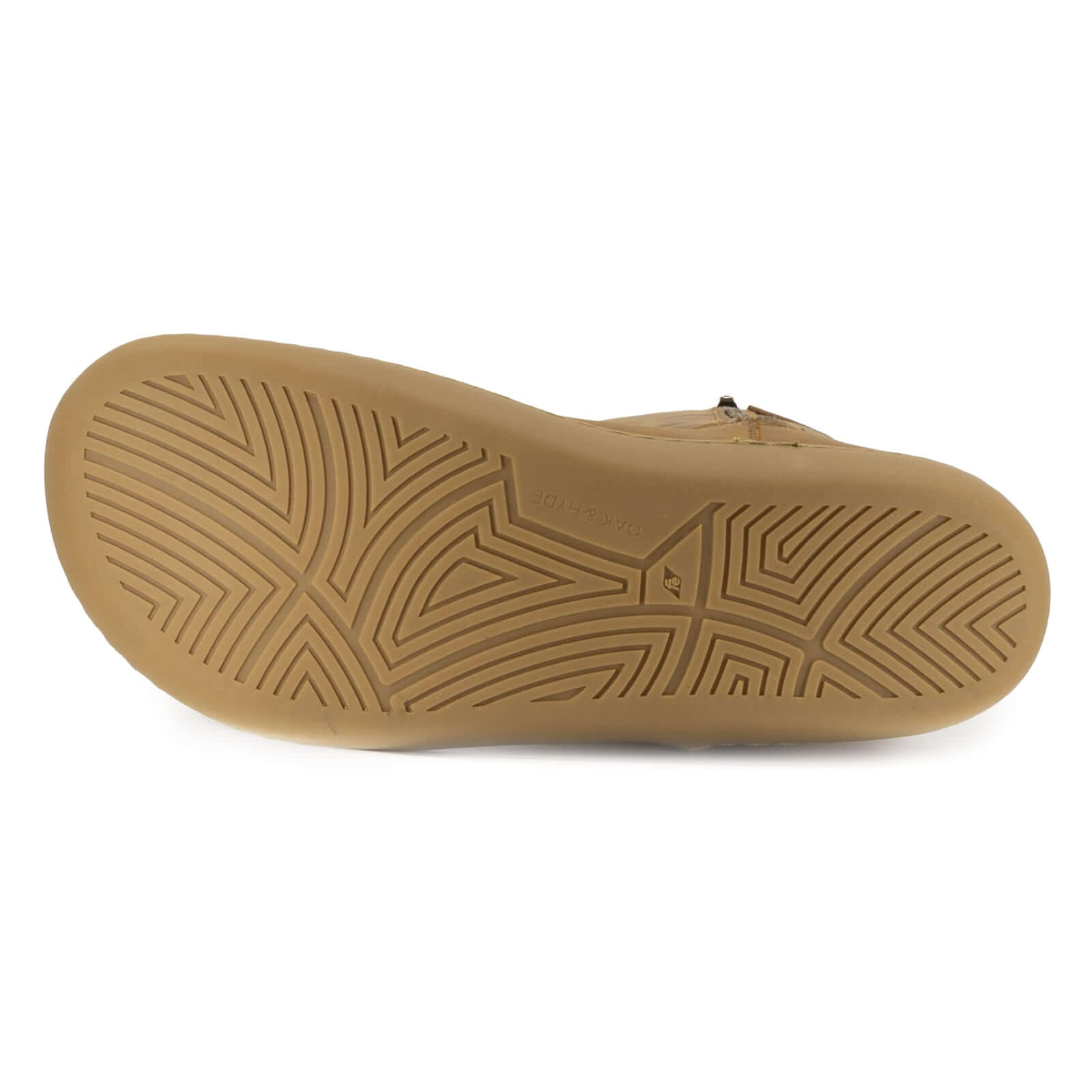 image of the zero drop outsole of brown boot on white background