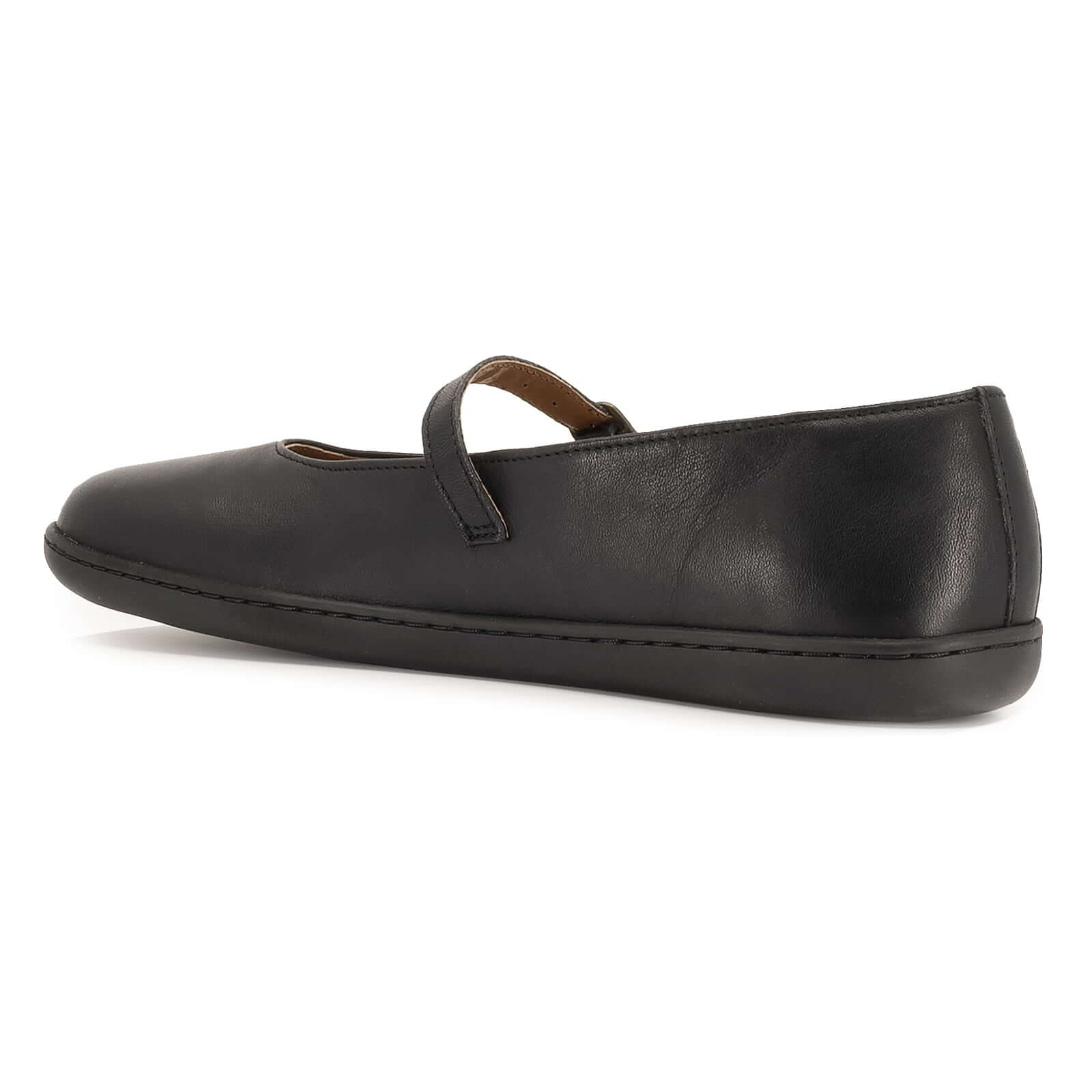 Inside angled view of black barefoot may jane shoes showing style and upper