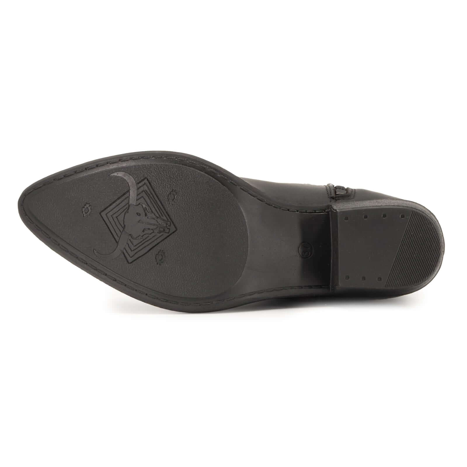 black outsole of cowboy boots on white background