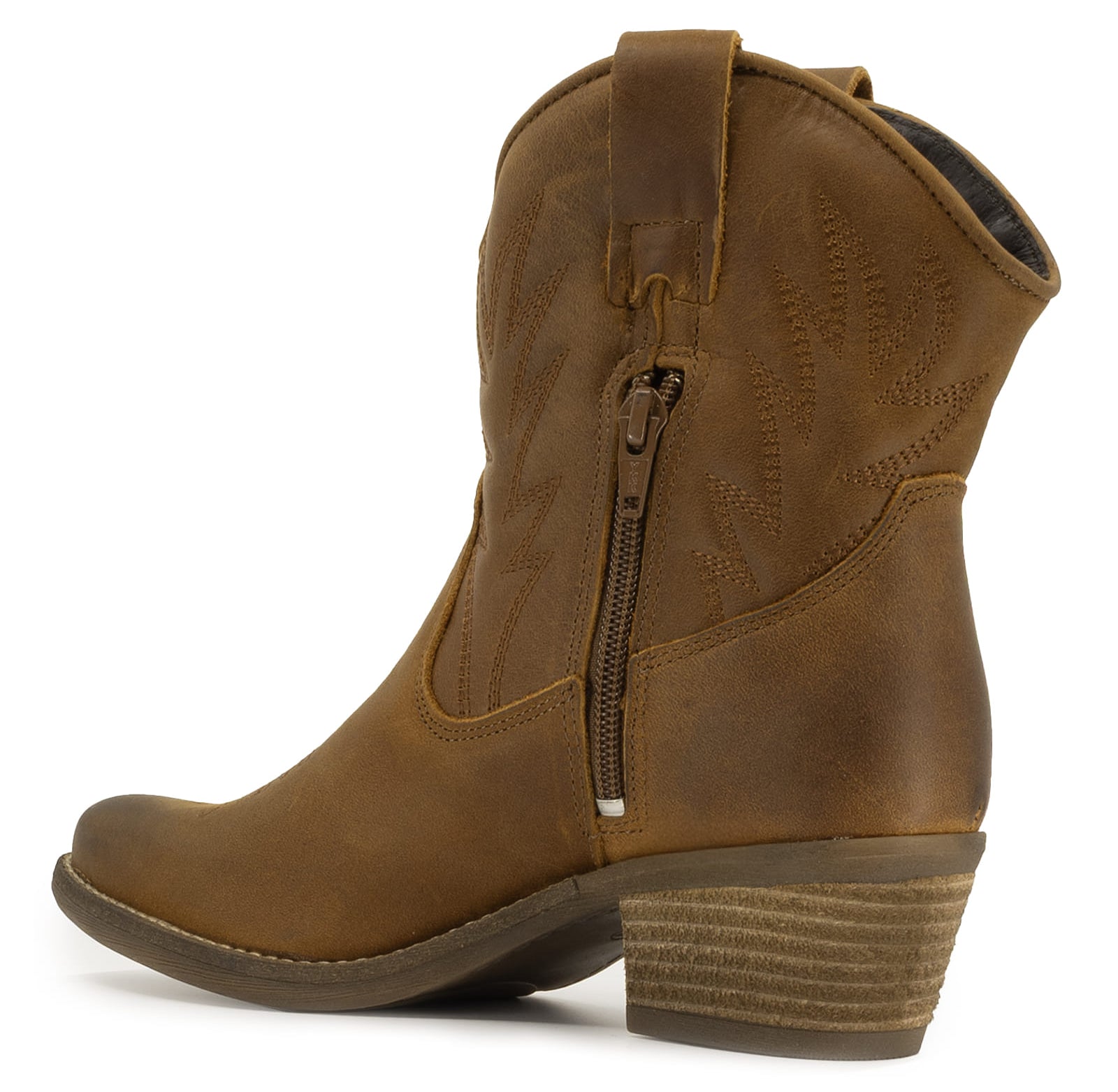 view of texan ankle boots showing inside zip and heel