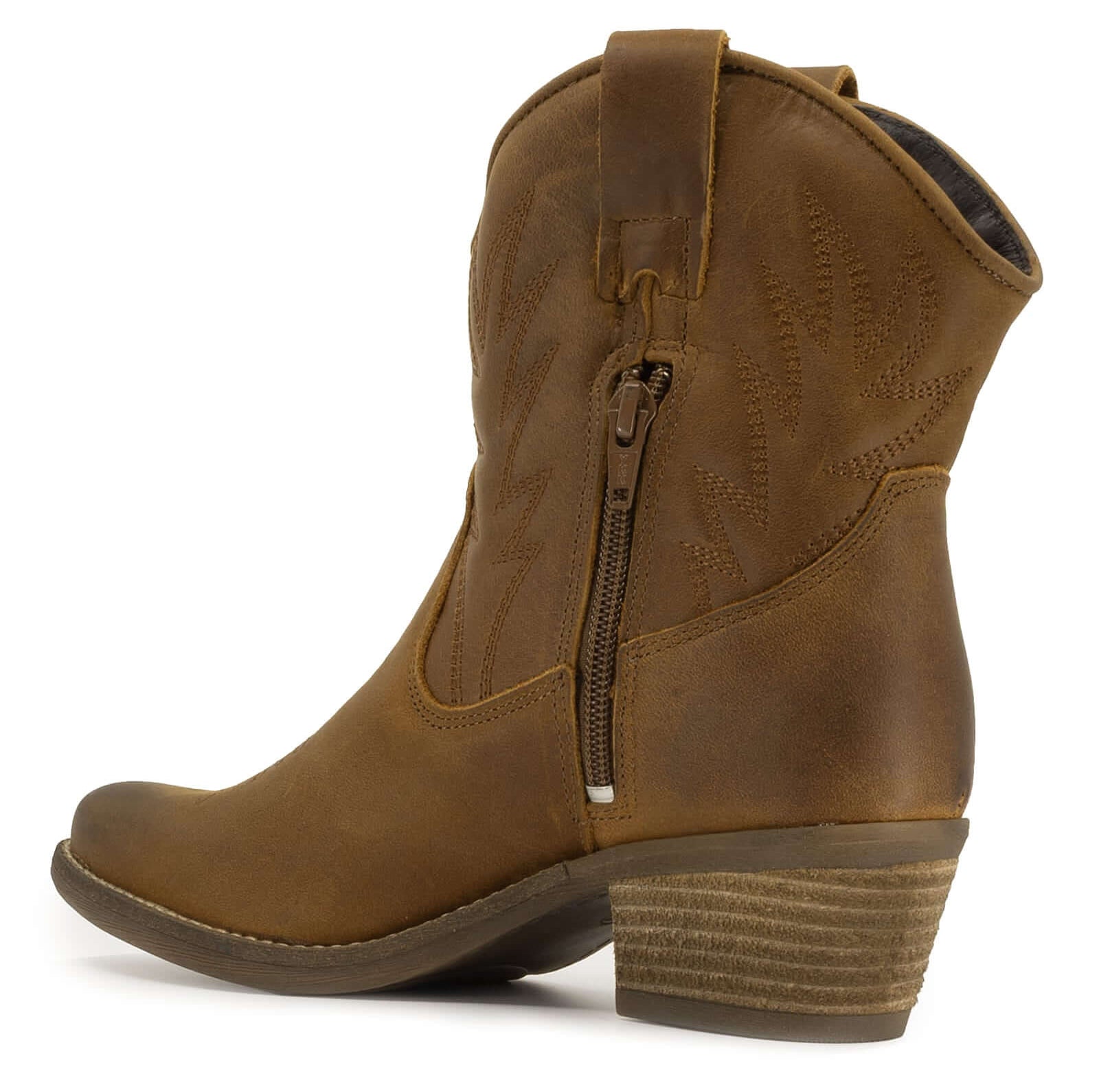view of texan ankle boots showing inside zip and heel