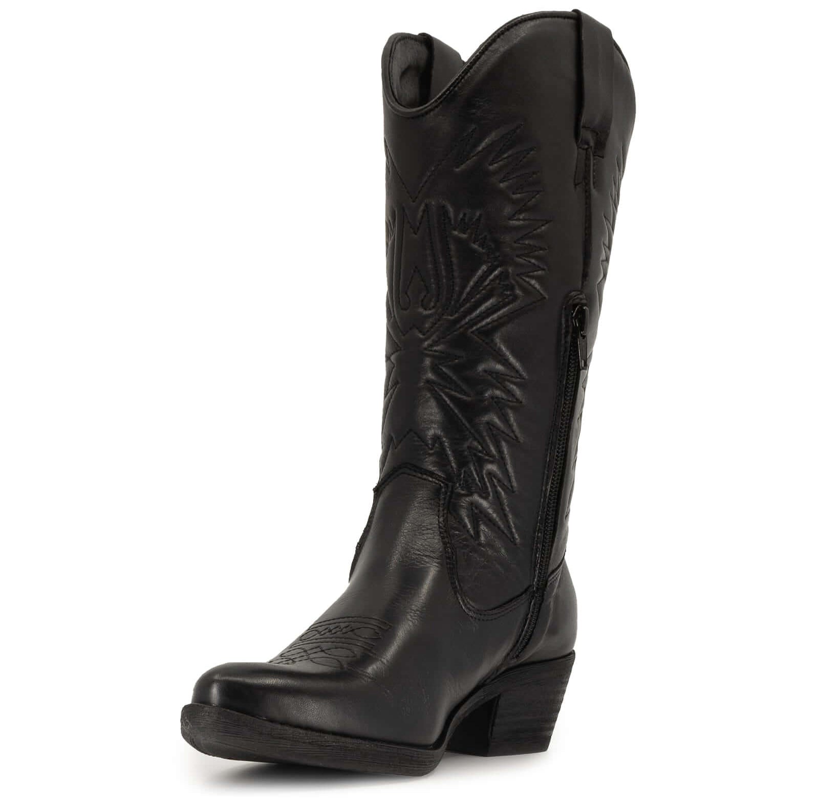 angled inside view partially showing inside half zip on texan hi cowboy boots in black