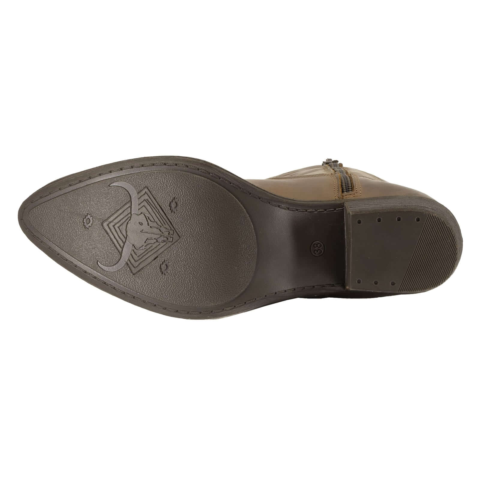 outsole of texan hi cowboy boots in brown showing tread pattern