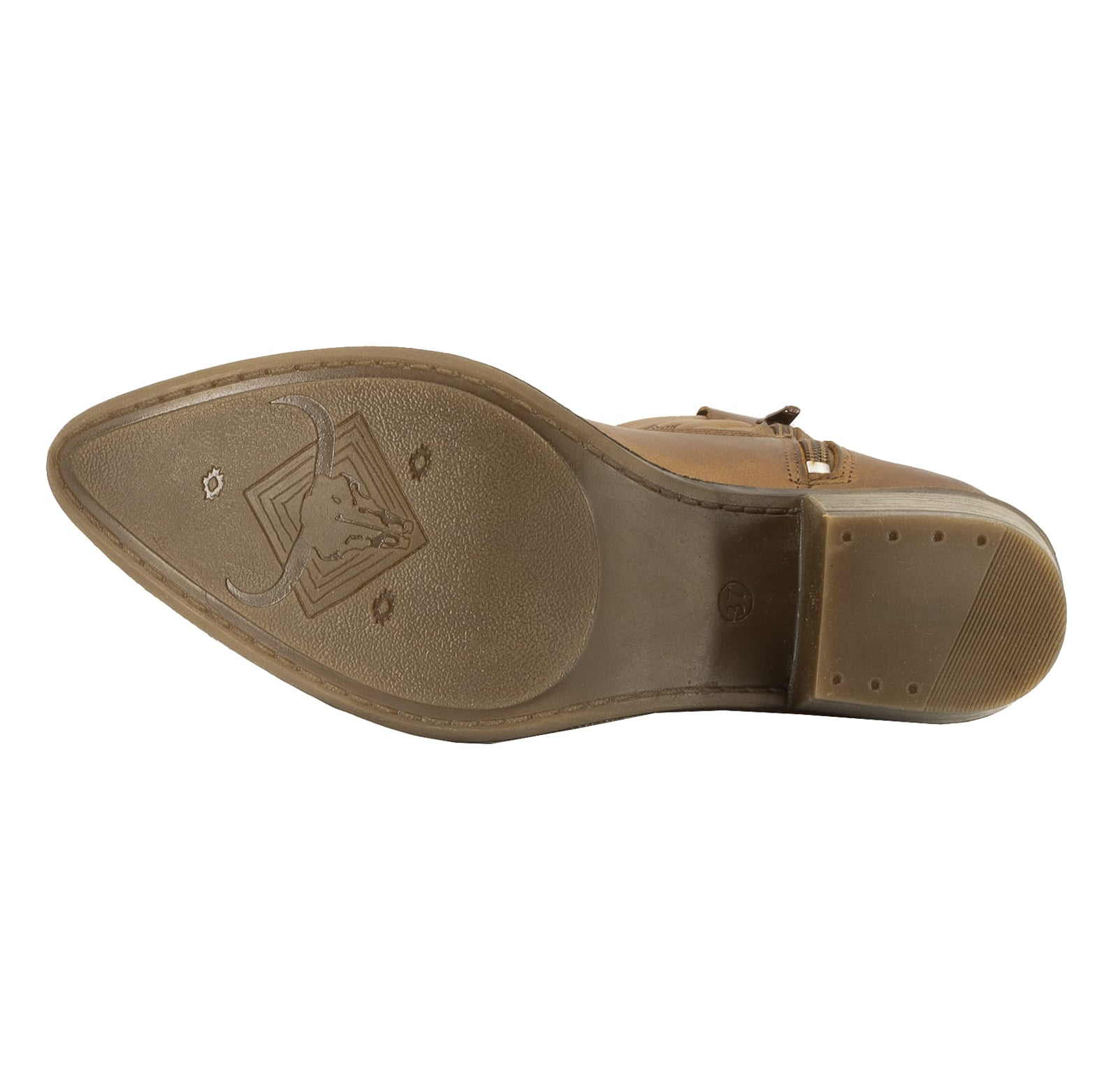 outsole of texan lo cowboy boots in tan showing tread pattern