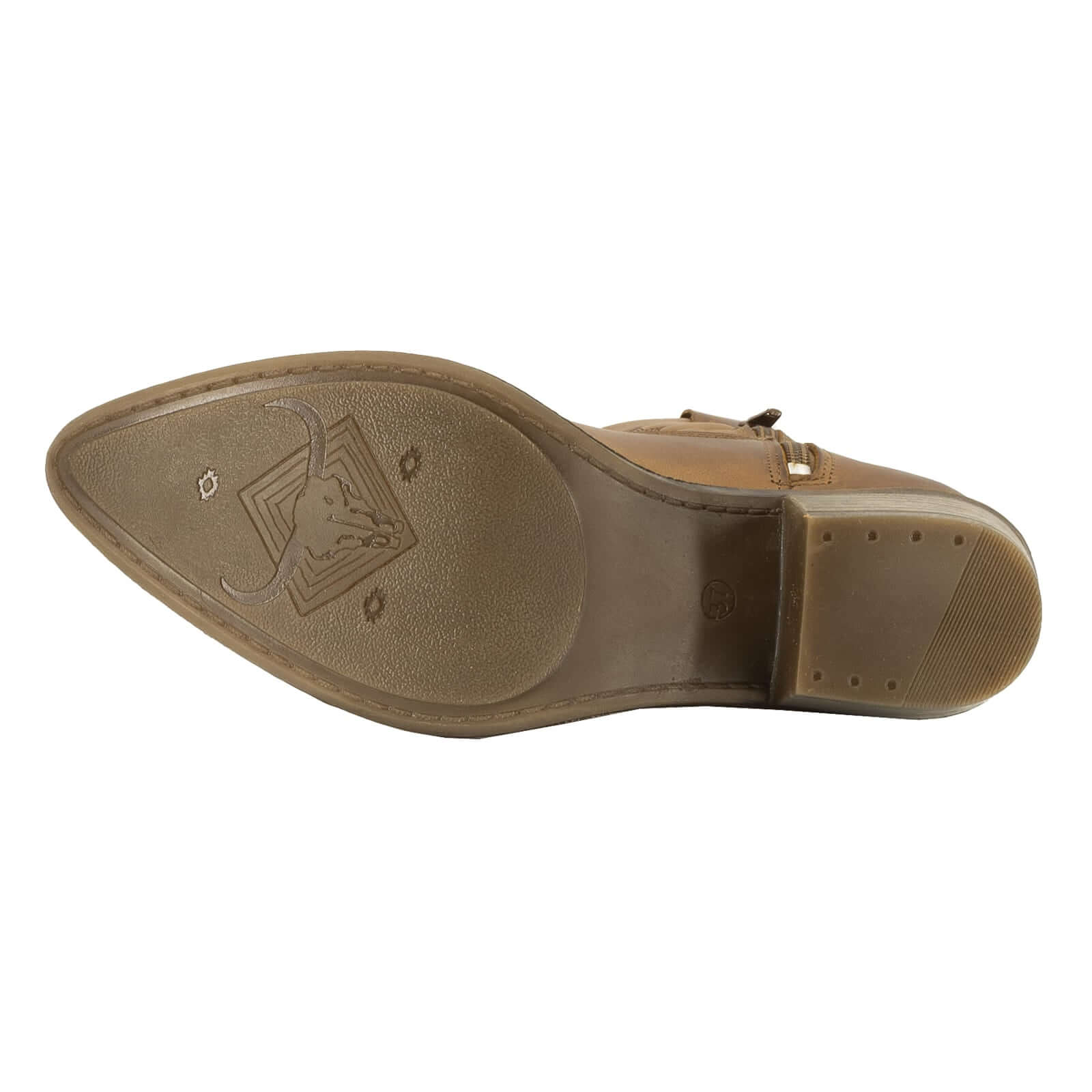 outsole of texan lo cowboy boots in tan showing tread pattern