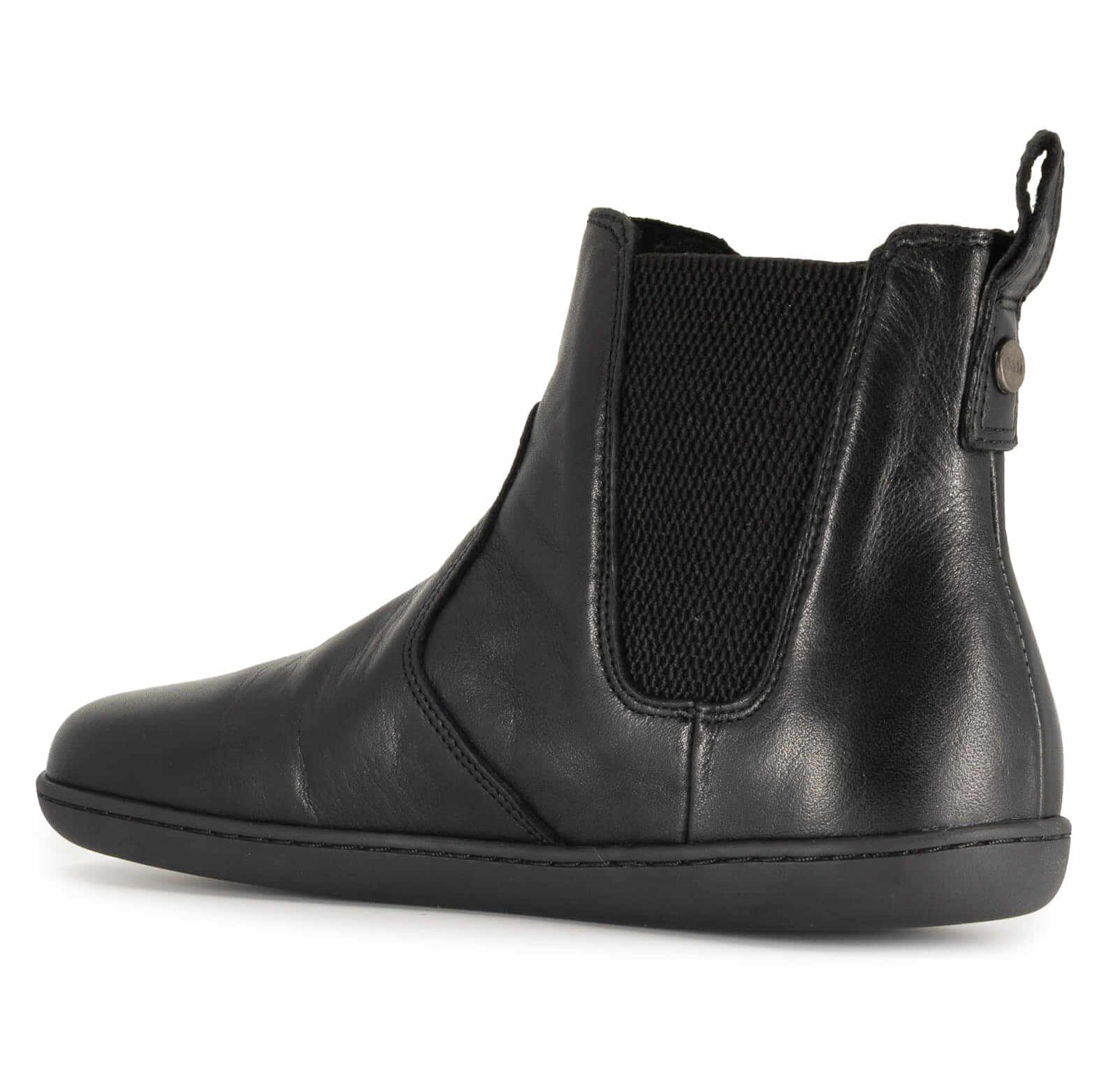 rear view of the black leather chelsea boots showing O&H brass pin details