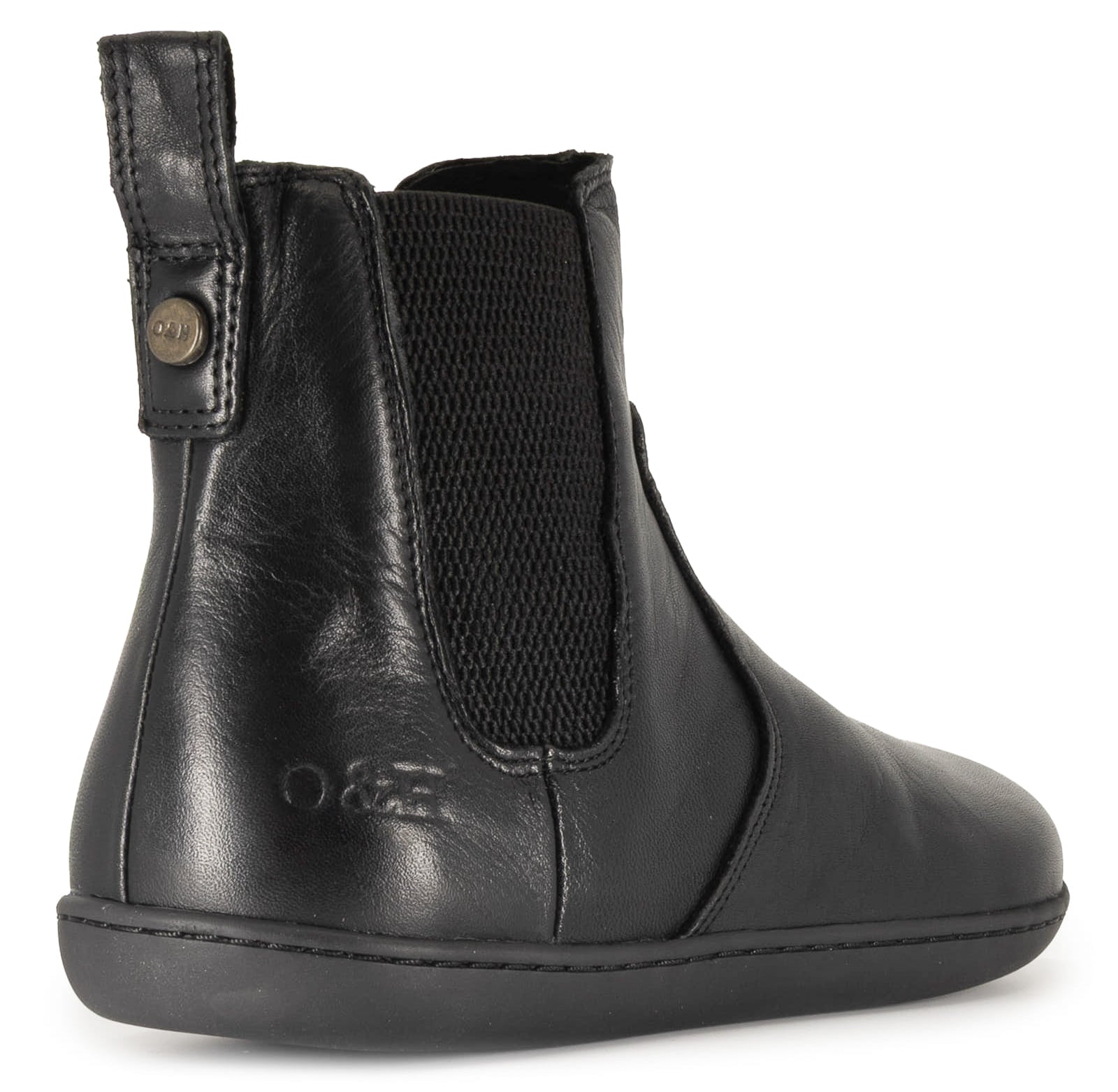 black barefoot boots showing branding and side gussets on white background