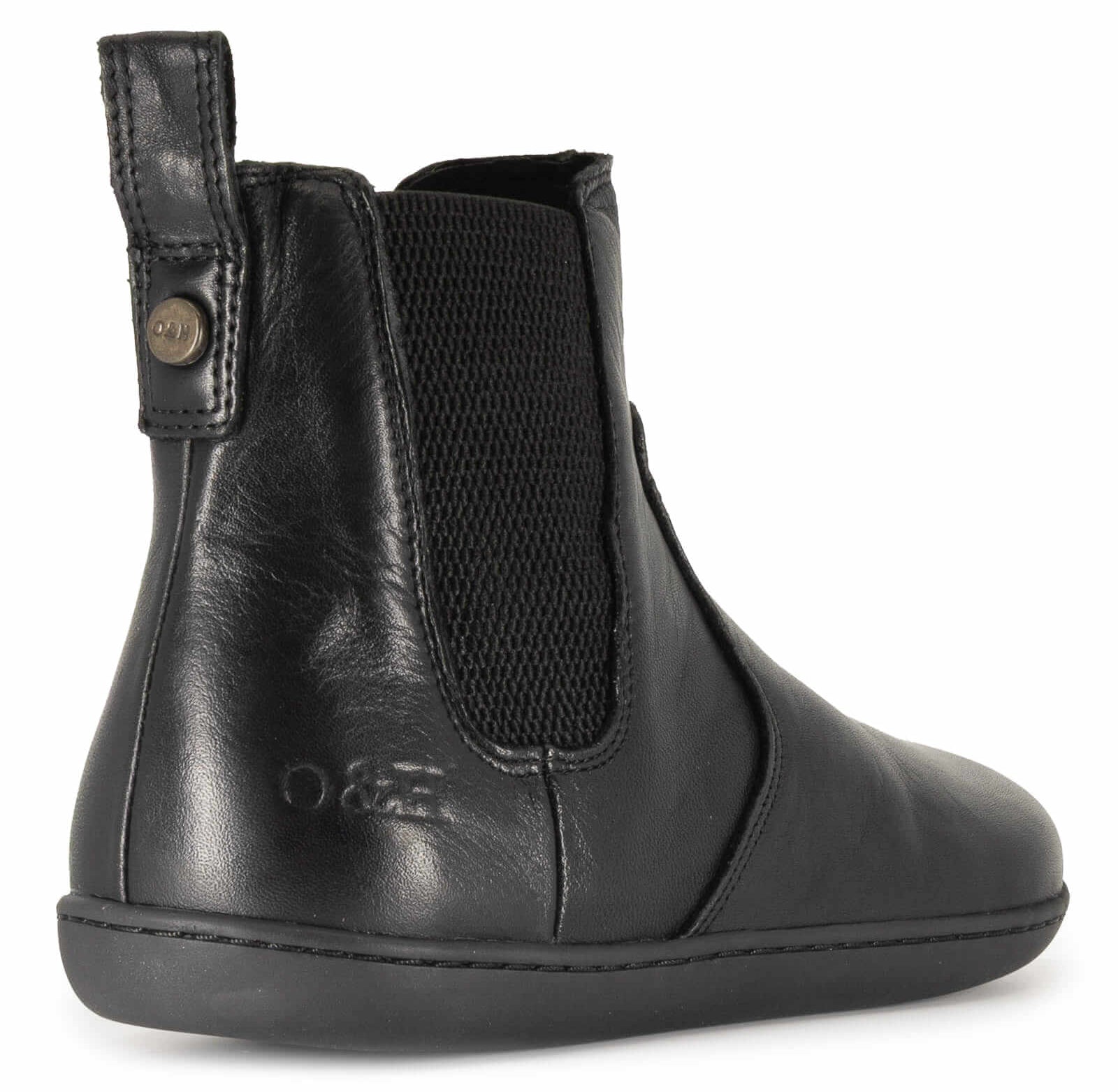 black barefoot boots showing branding and side gussets on white background